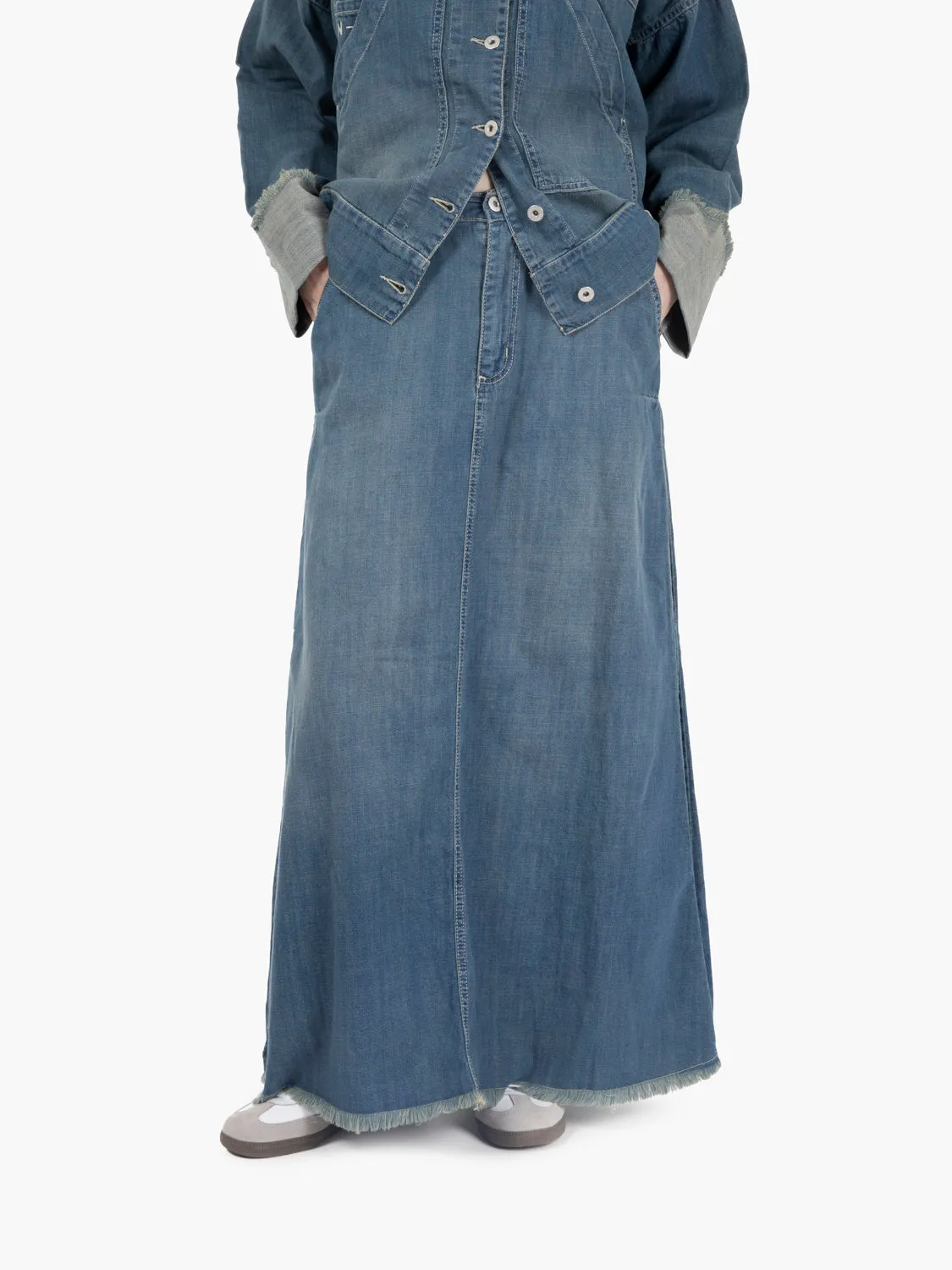 Gonna in denim con falde laterali blu dirty