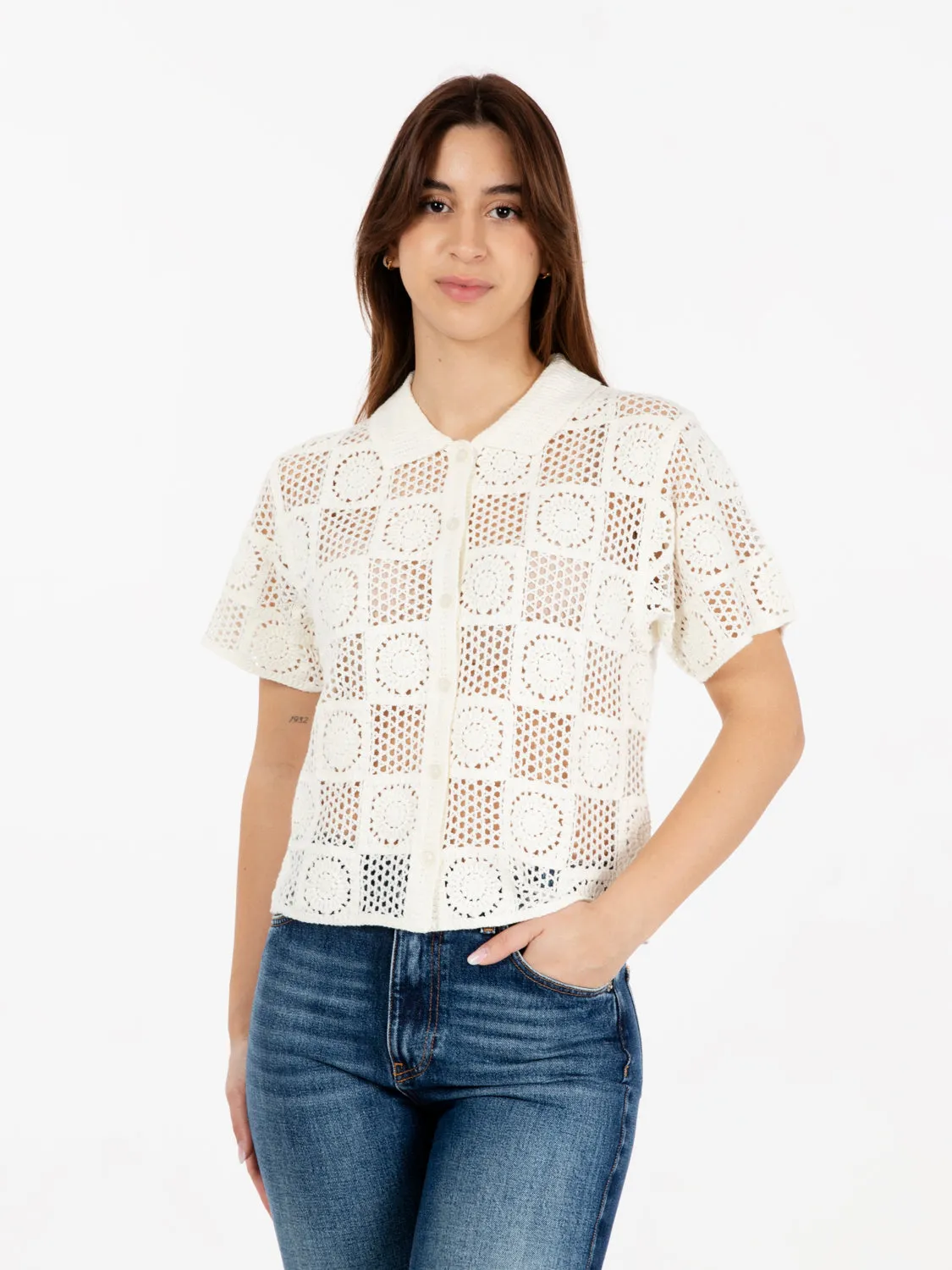Camicia Agatha crochet knit unbleached