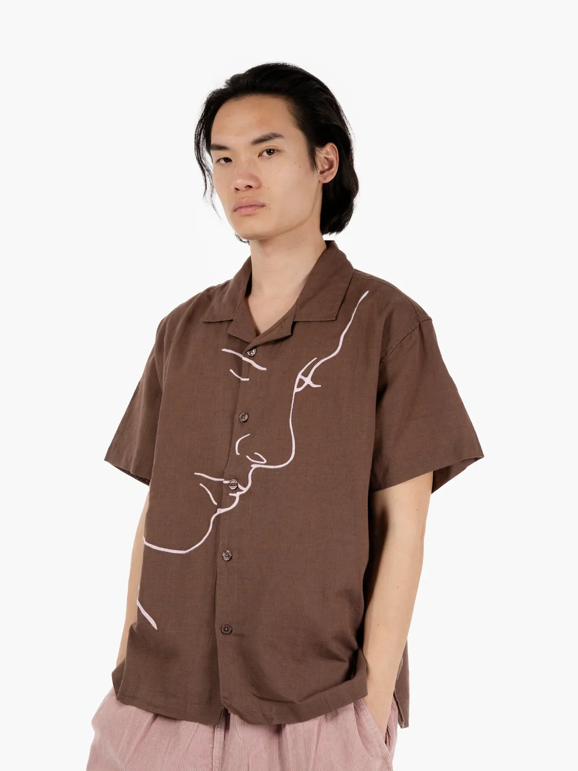 Camicia Frances woven S/S unbleached marrone / rosa