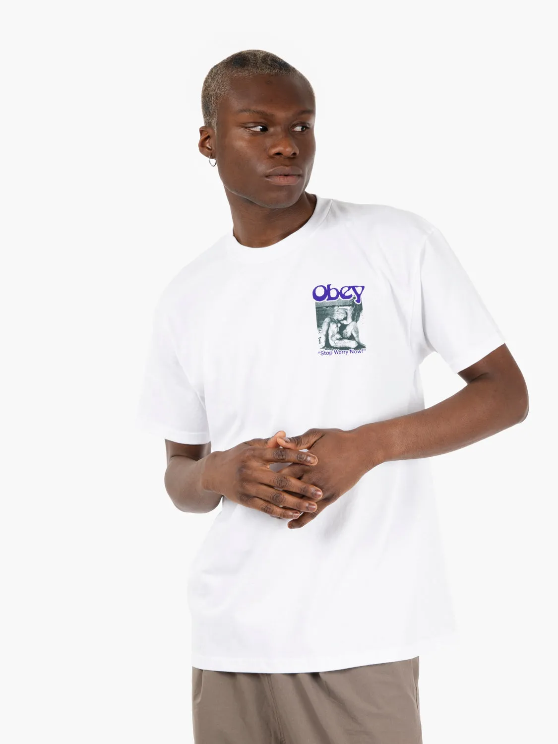 "Stop worry now" tee white