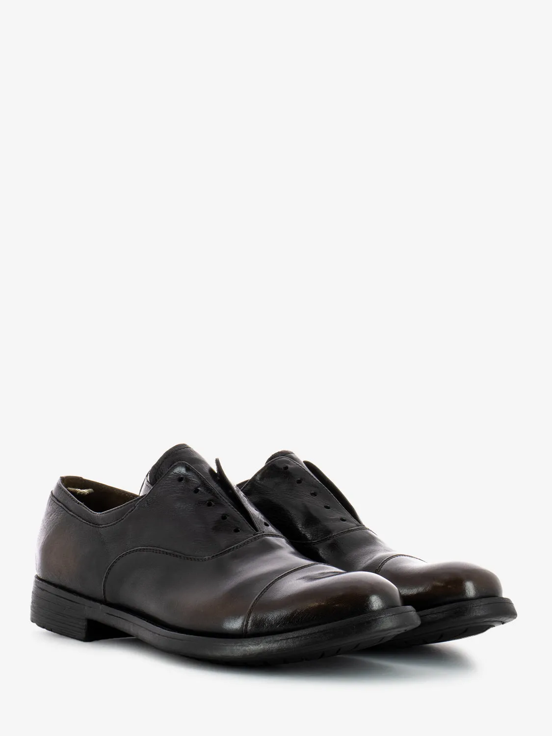 Derby senza lacci in pelle effetto shine marroni