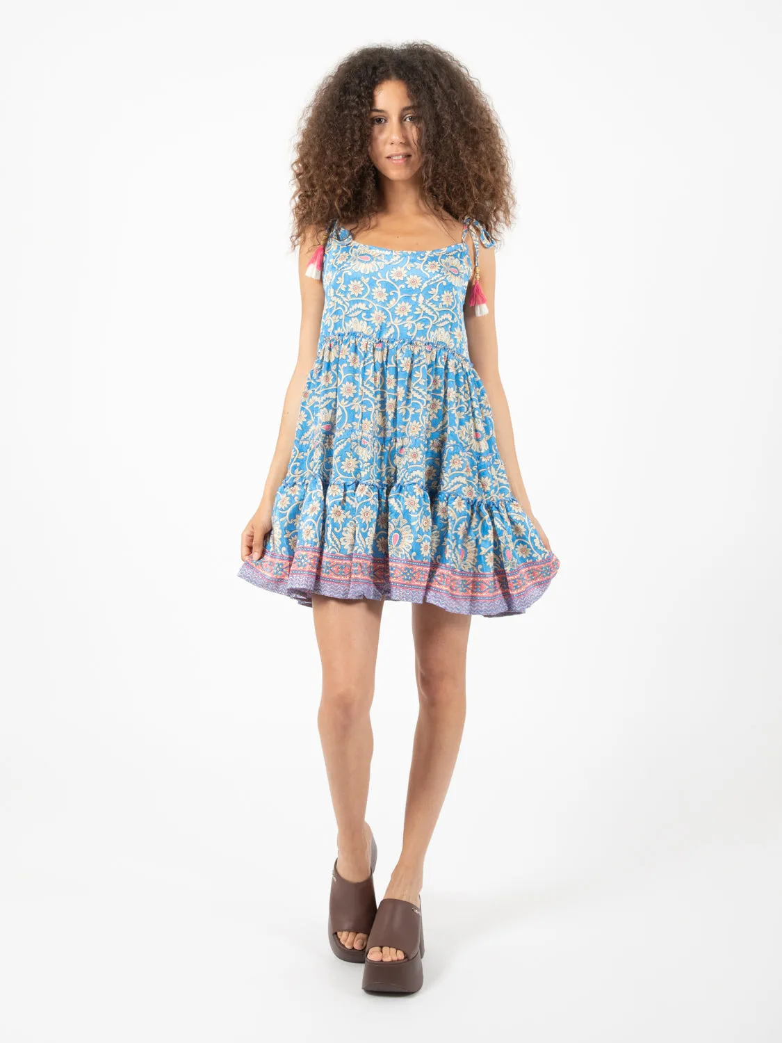 Abito corto stampa floreale blu / multicolor