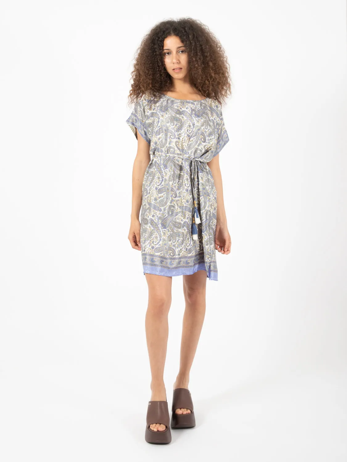 Abito corto stampa paisley blu / multicolor