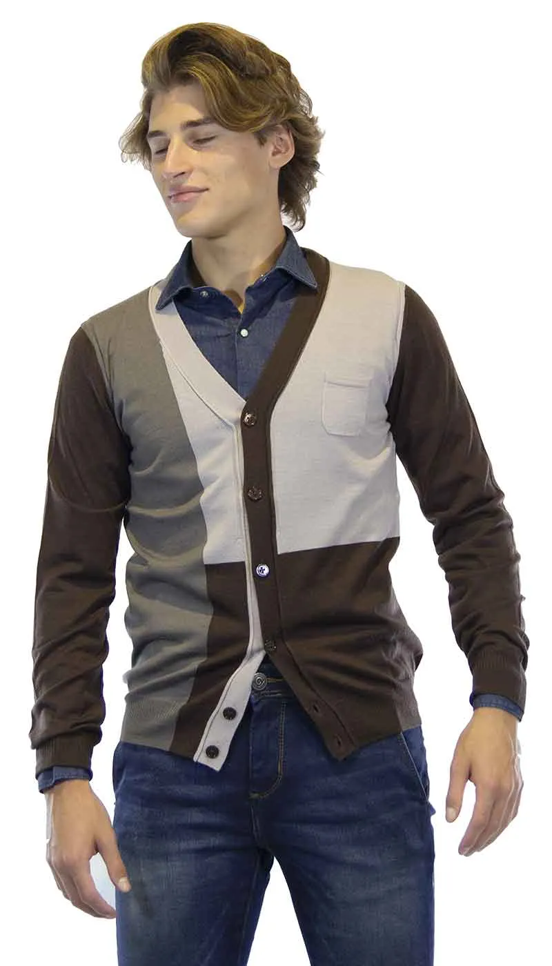 Paolo Pecora cardigan uomo in lana con sfumature del marrone e grgio