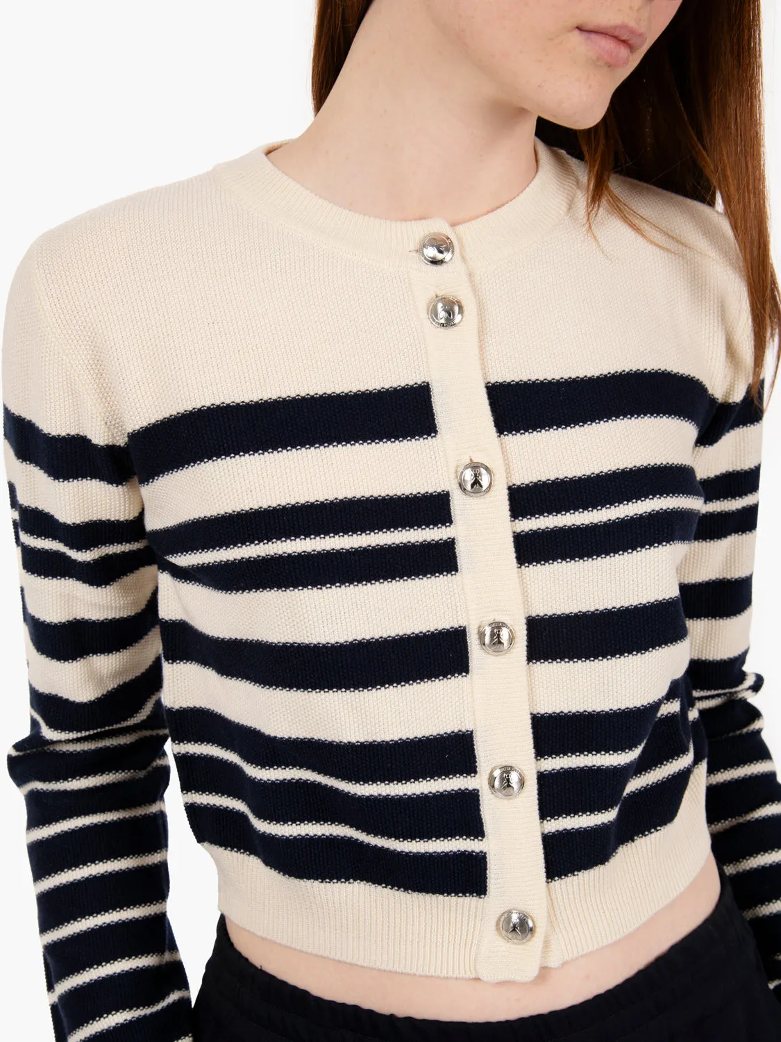 Cardigan a righe e bottoni Fly beige / blu