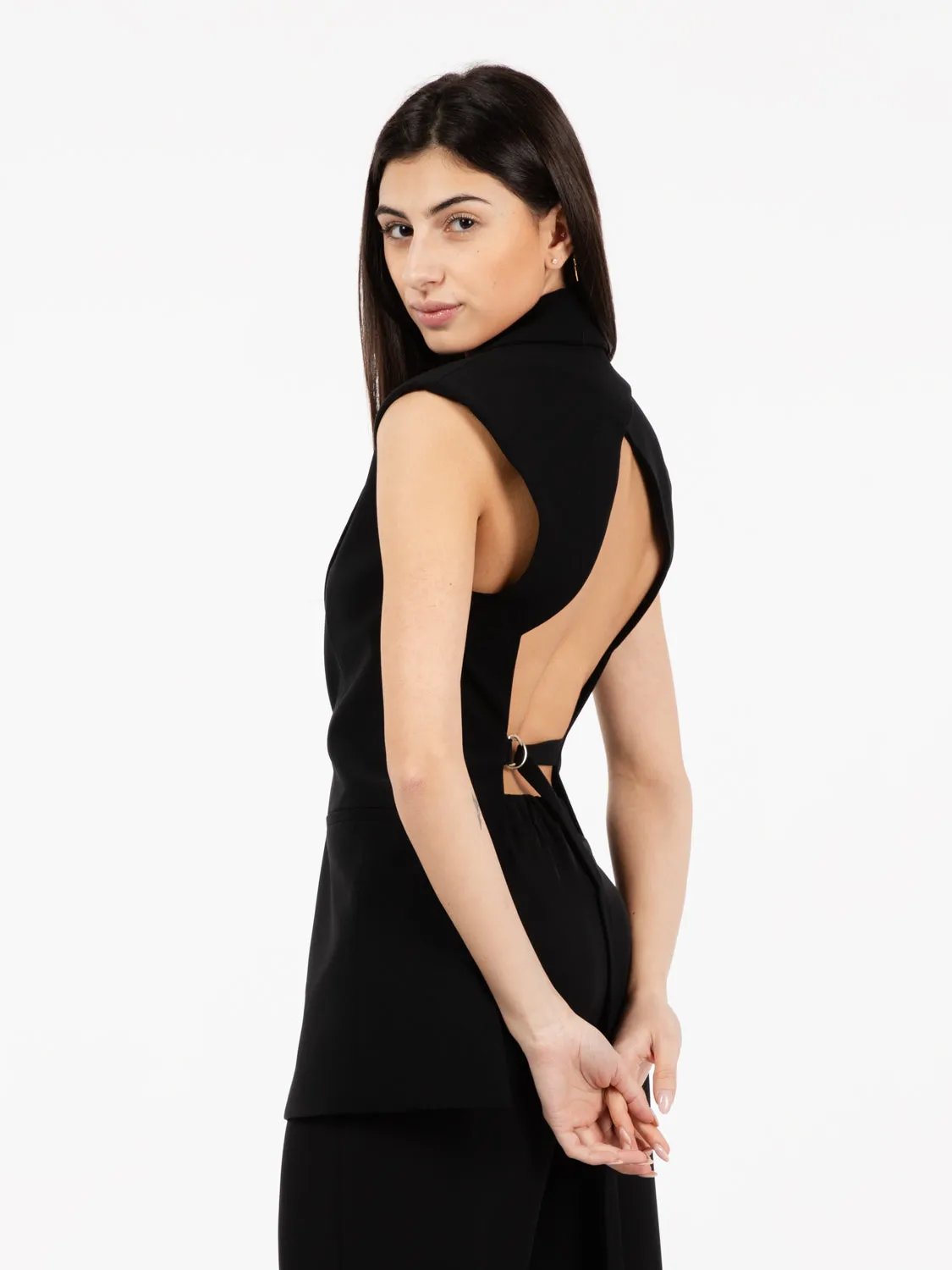 Gilet in tessuto sablè crêpe nero