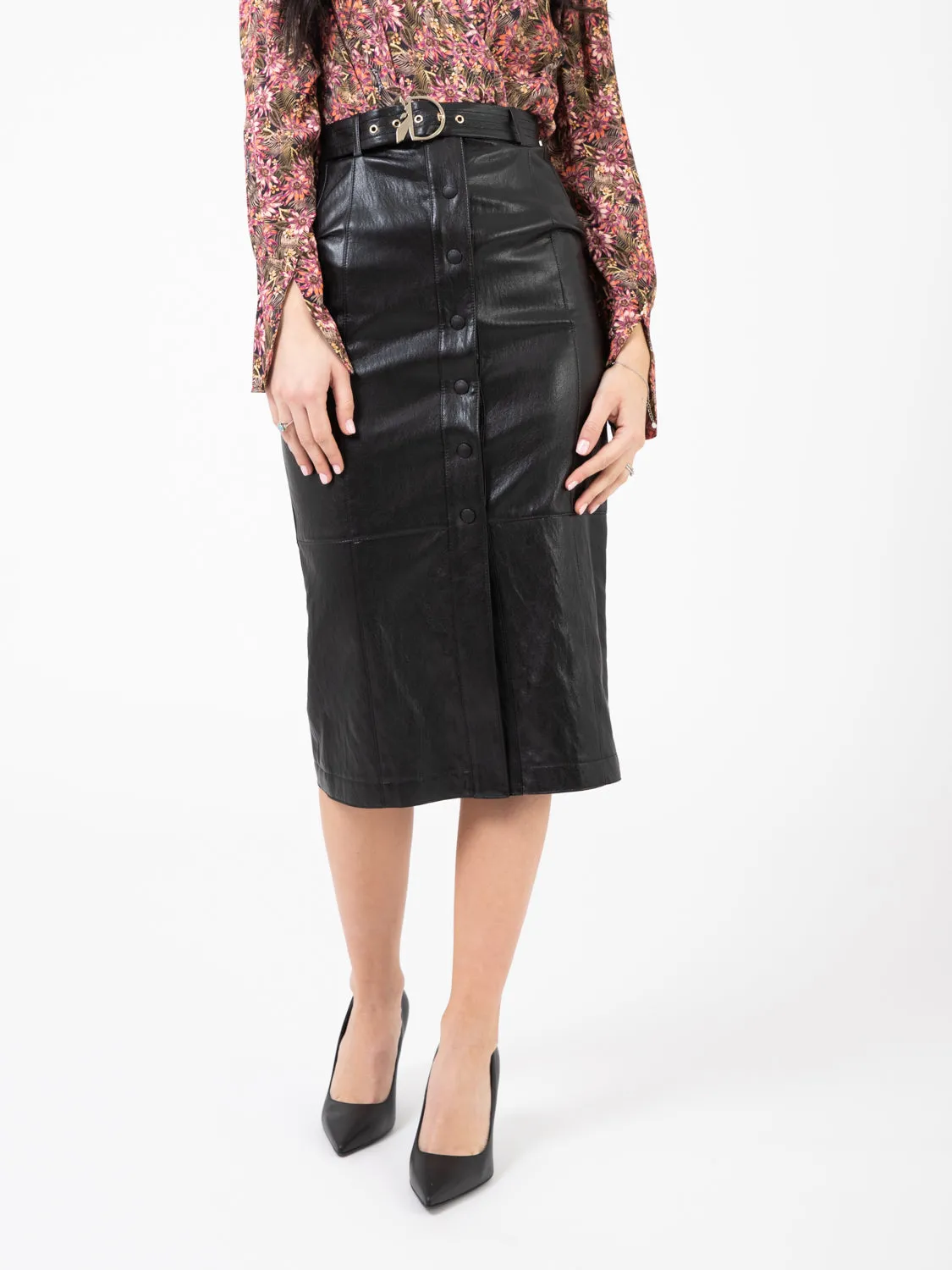 Gonna midi con bottoni nera