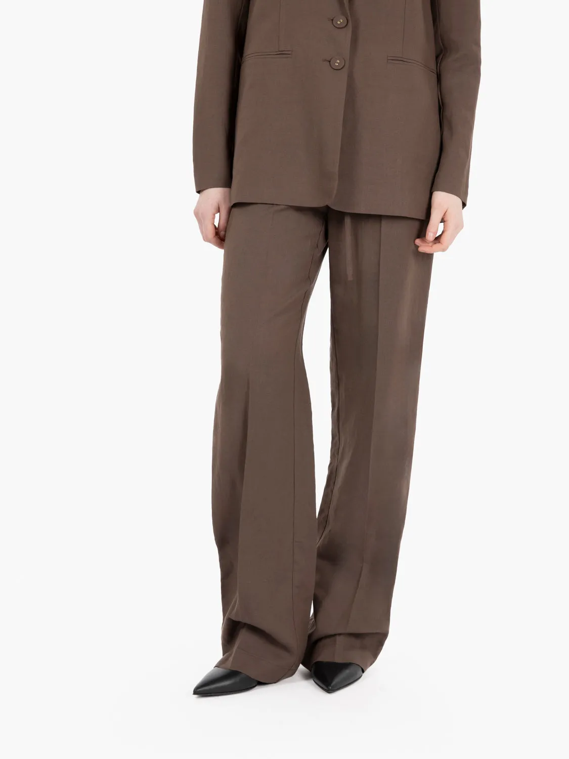 Pantaloni palazzo in lino e viscosa moro