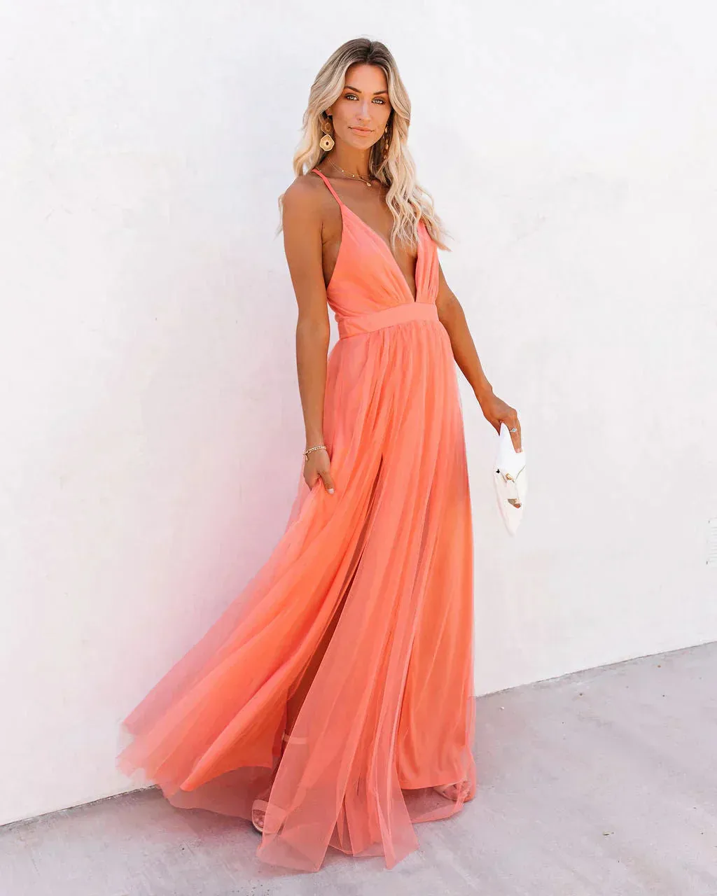 Jasmine - Elegante Arancione Abito con Spalline Donna