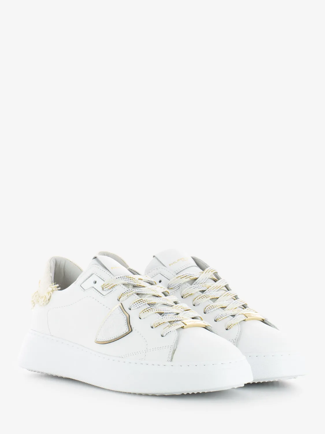 Temple Low Woman Veau denim blanc / beige