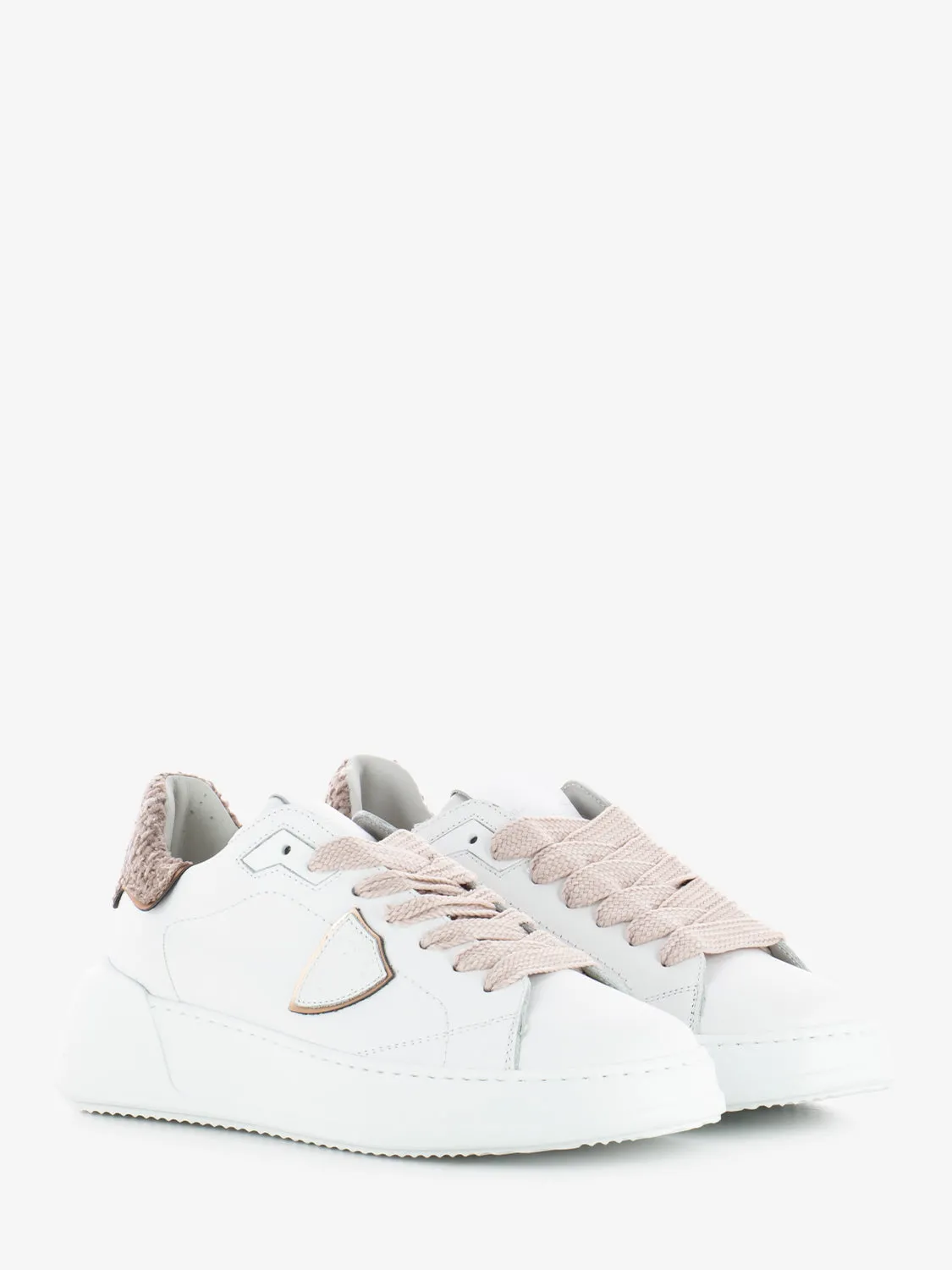 Tres temple low woman veau Chenille blanc / rose