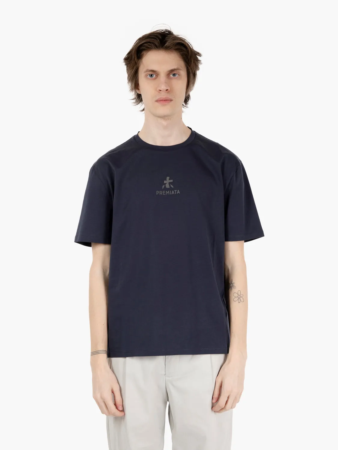 T-shirt stampa logo e fori posteriori blue