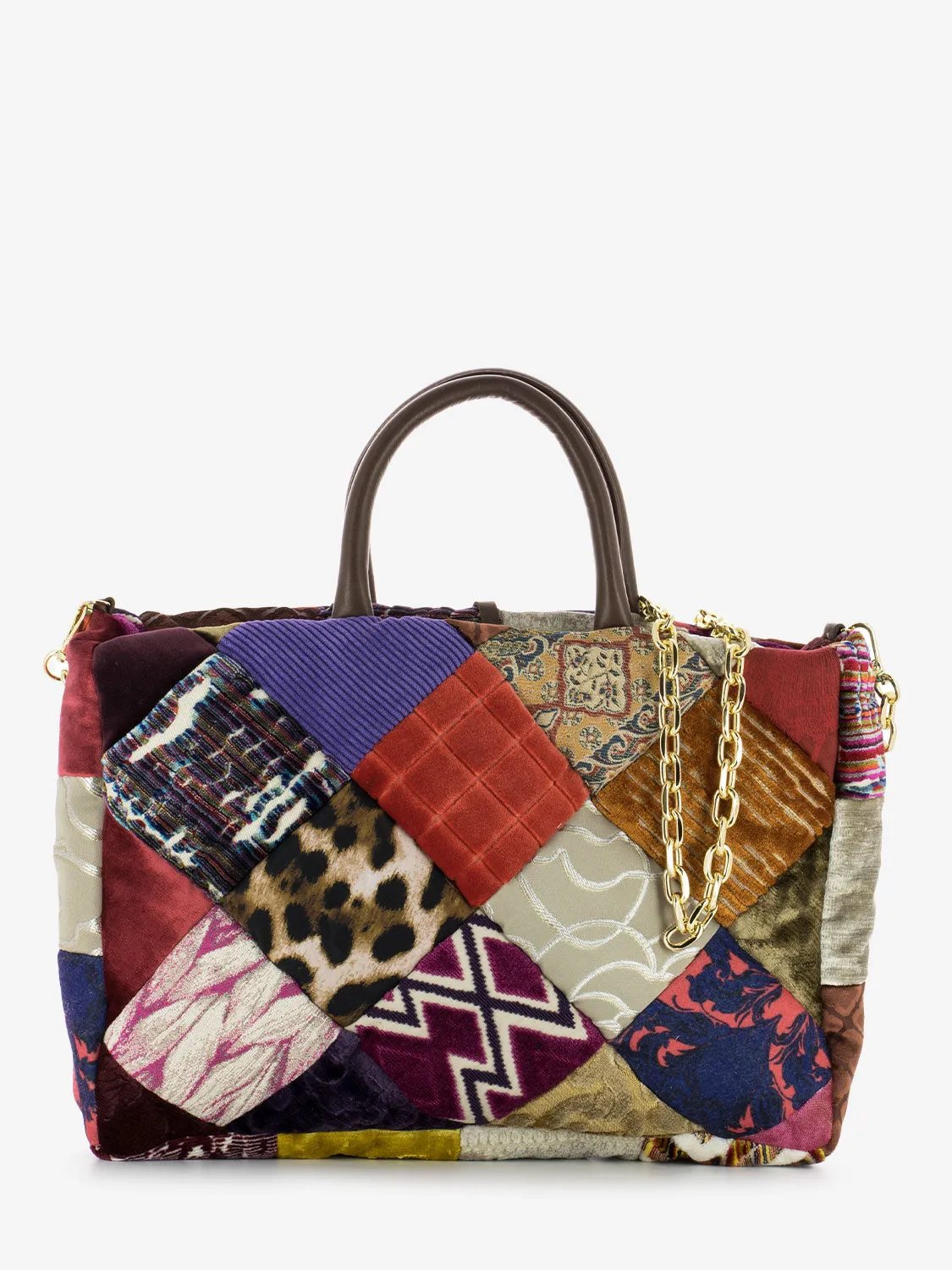 Borsa grande Max in velluto patch fuoco