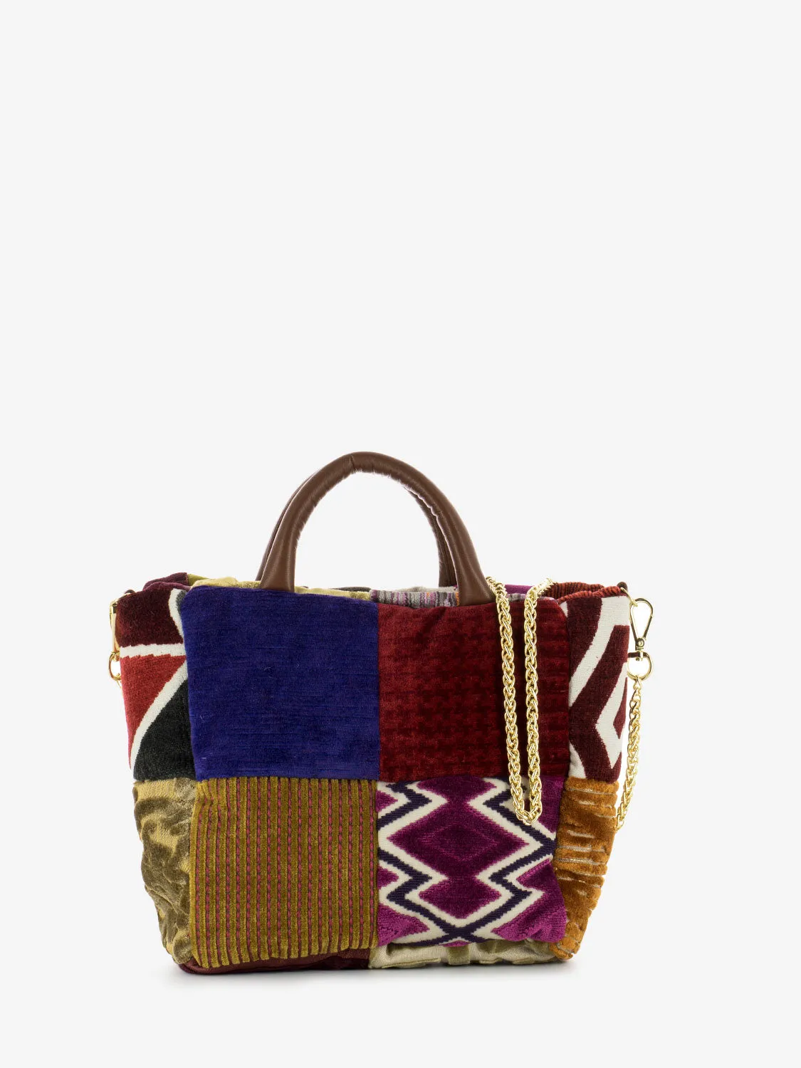 Borsa media Clelia in velluto patch fuoco