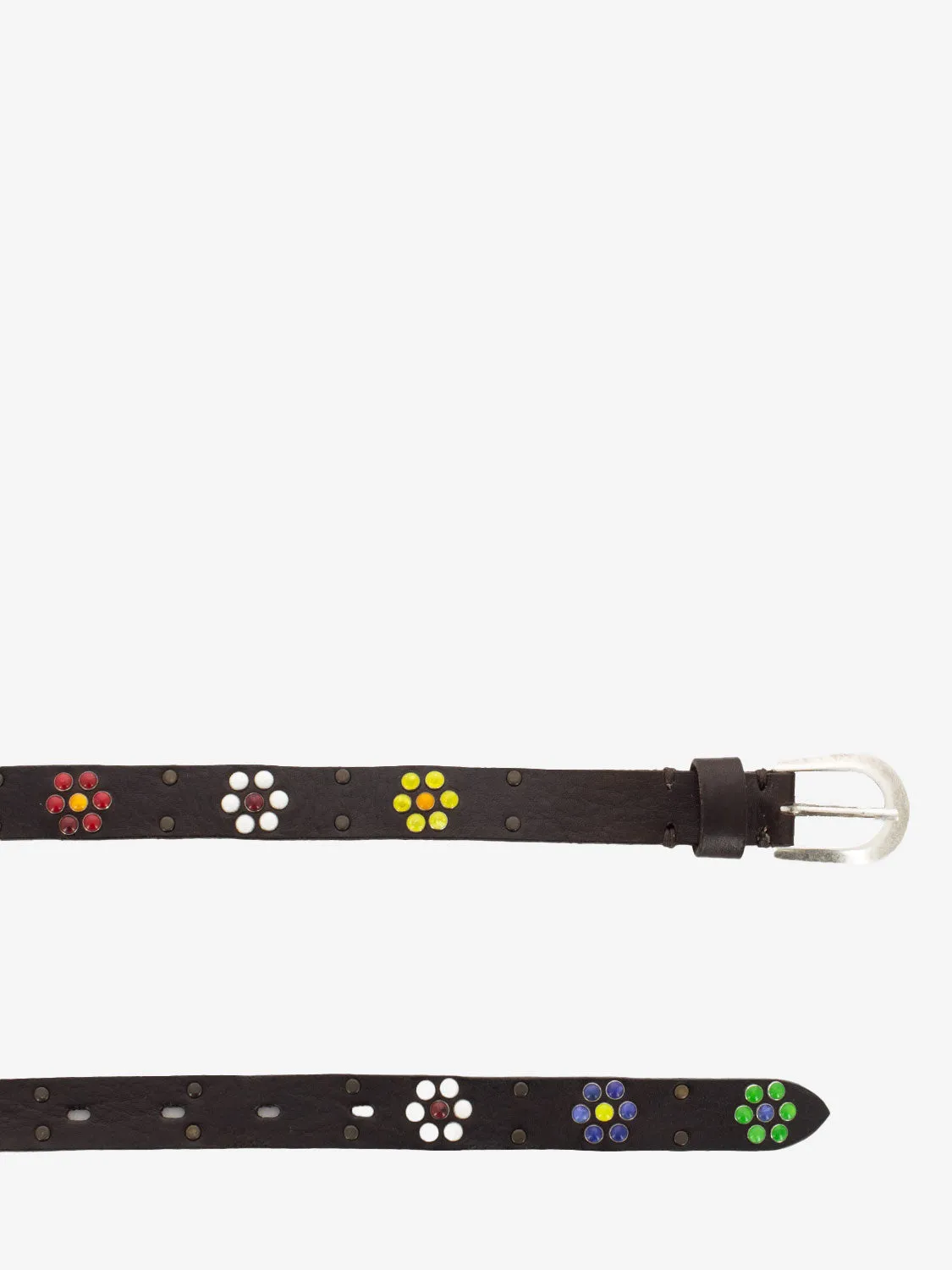 Cintura in pelle con fiori testa di moro