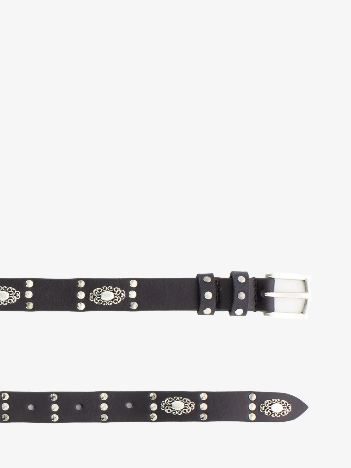 Cintura in pelle nera con applicazioni