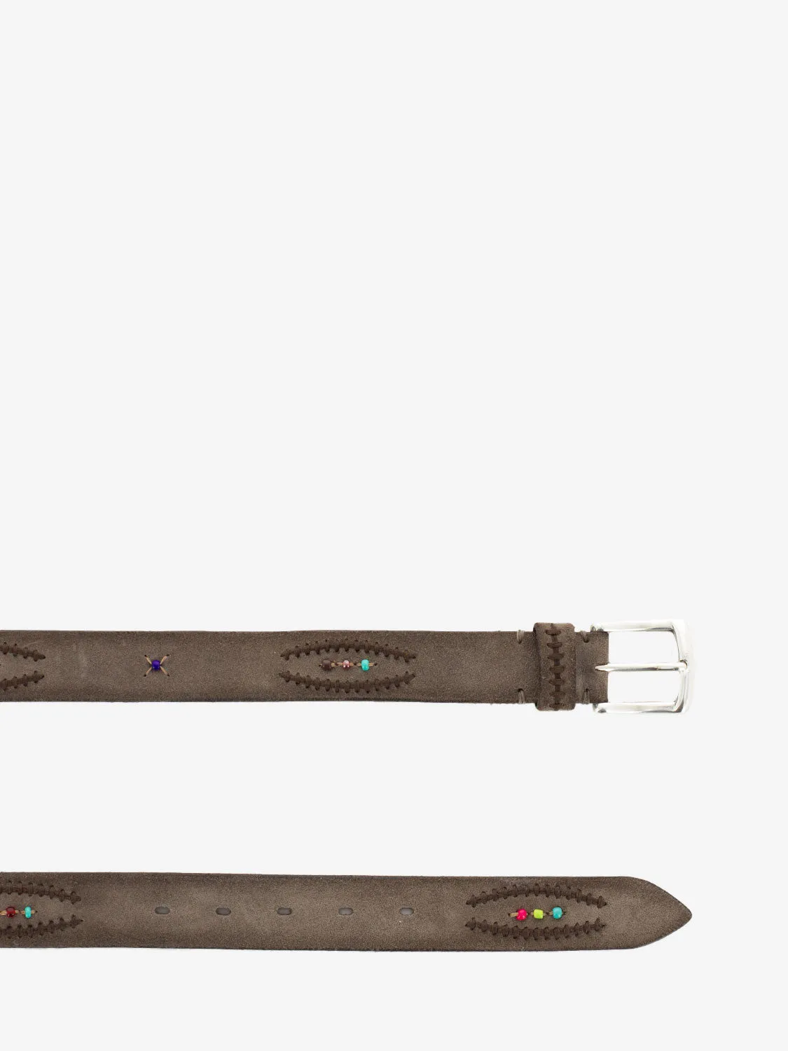 Cintura Scamosciata Con Perline Marrone