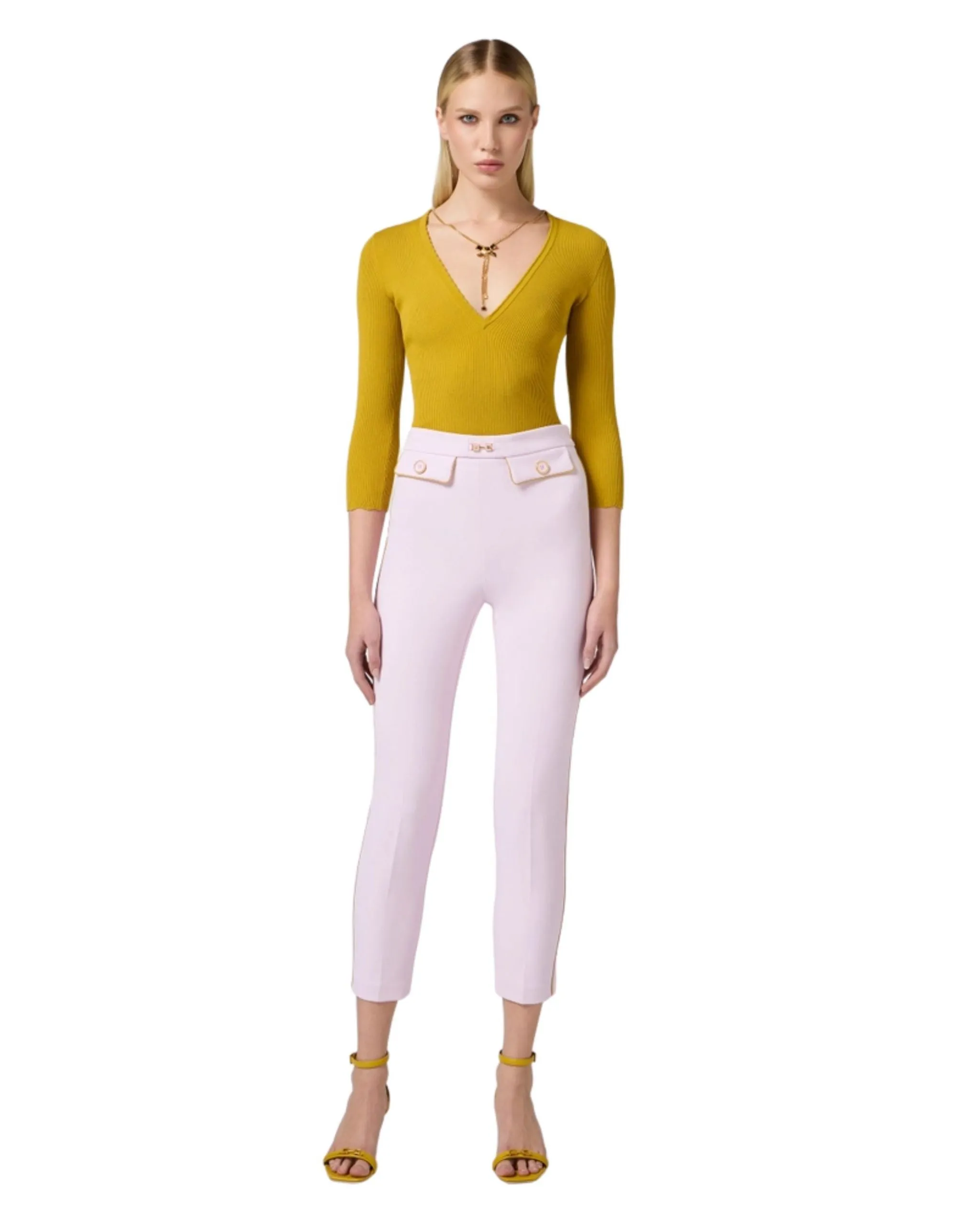 Elisabetta Franchi Pantalone in crêpe stretch rosa quarzo