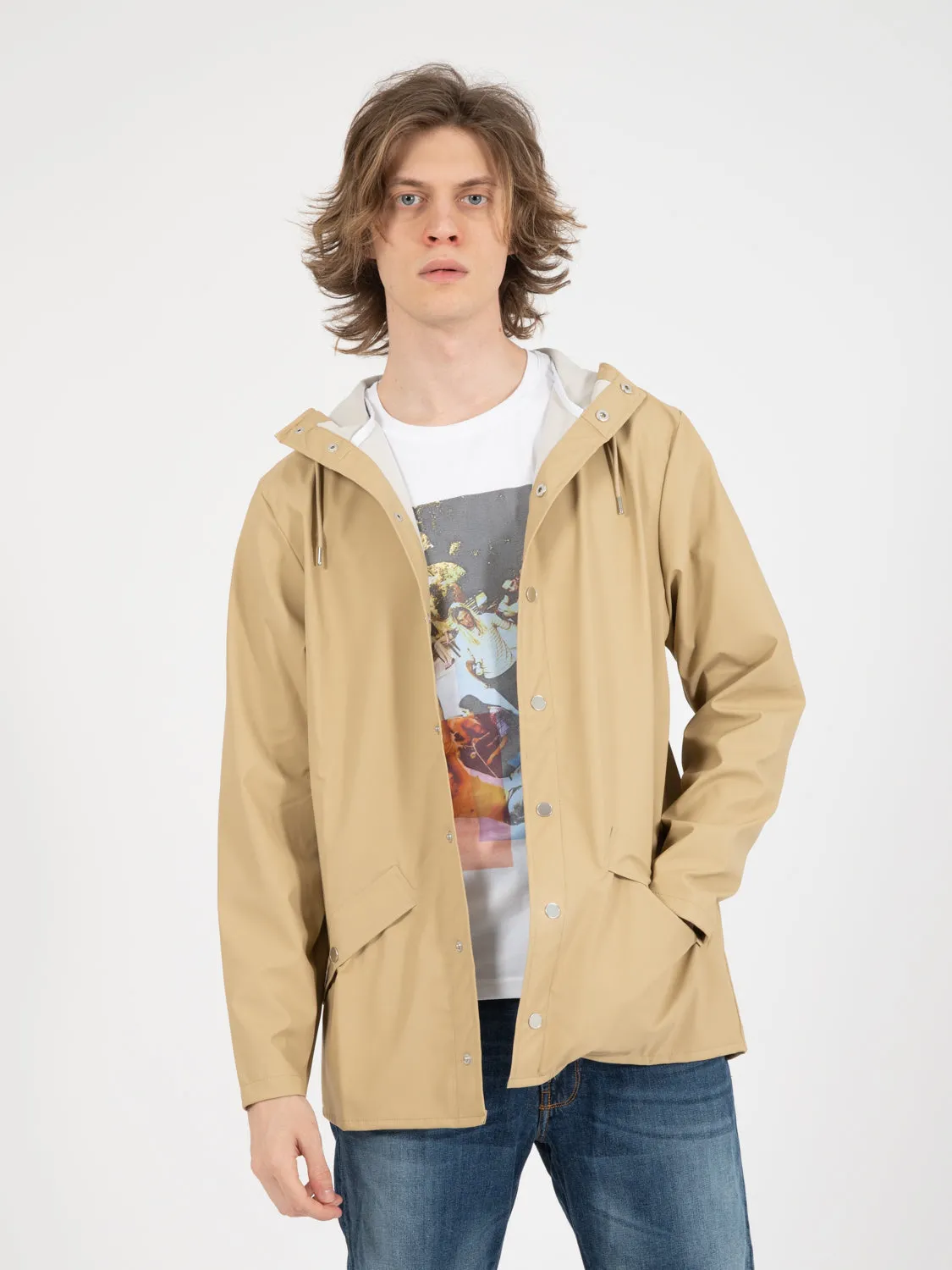 Giacca impermeabile con cappuccio sand