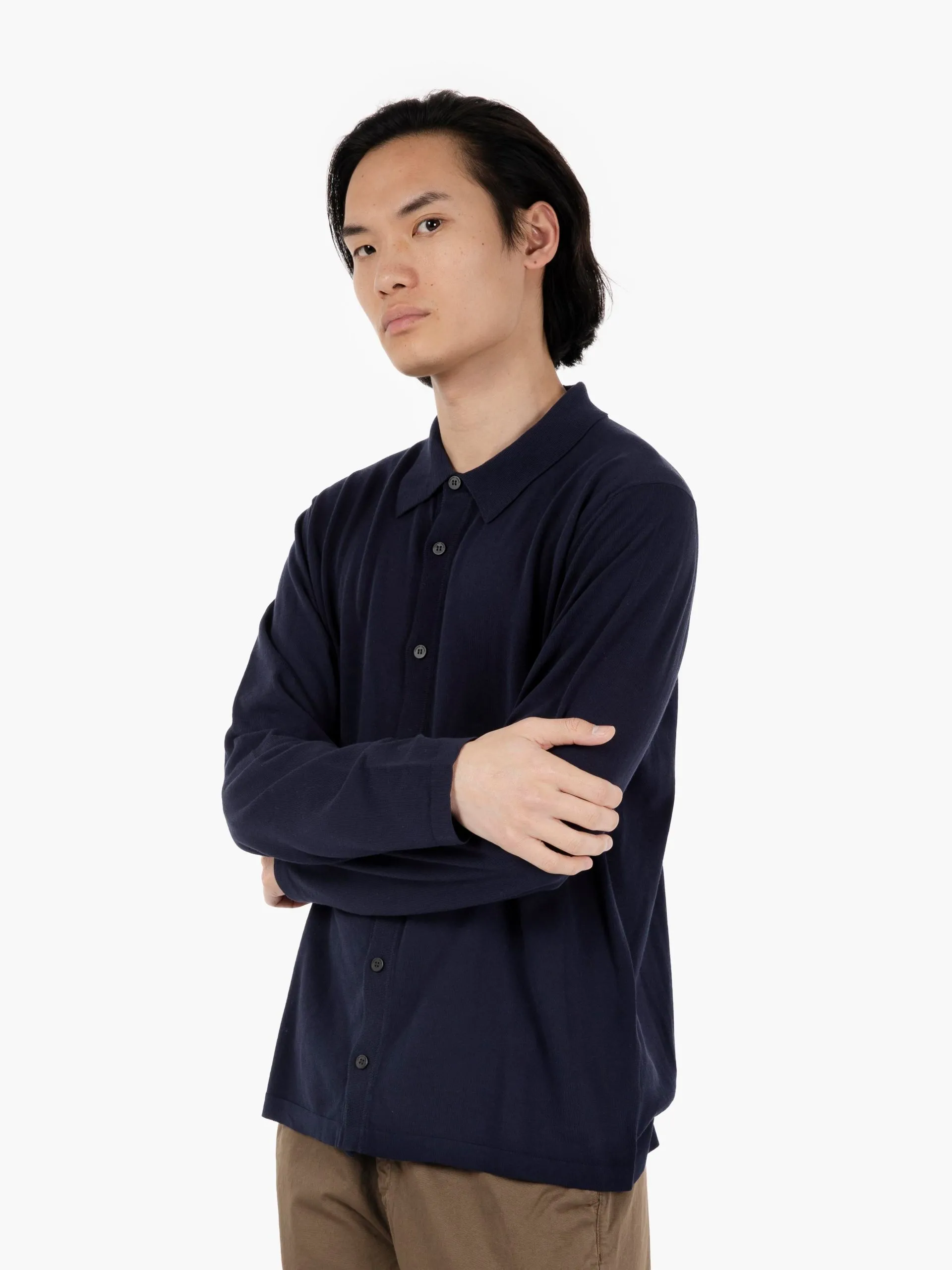 Camicia in maglia a maniche lunghe navy