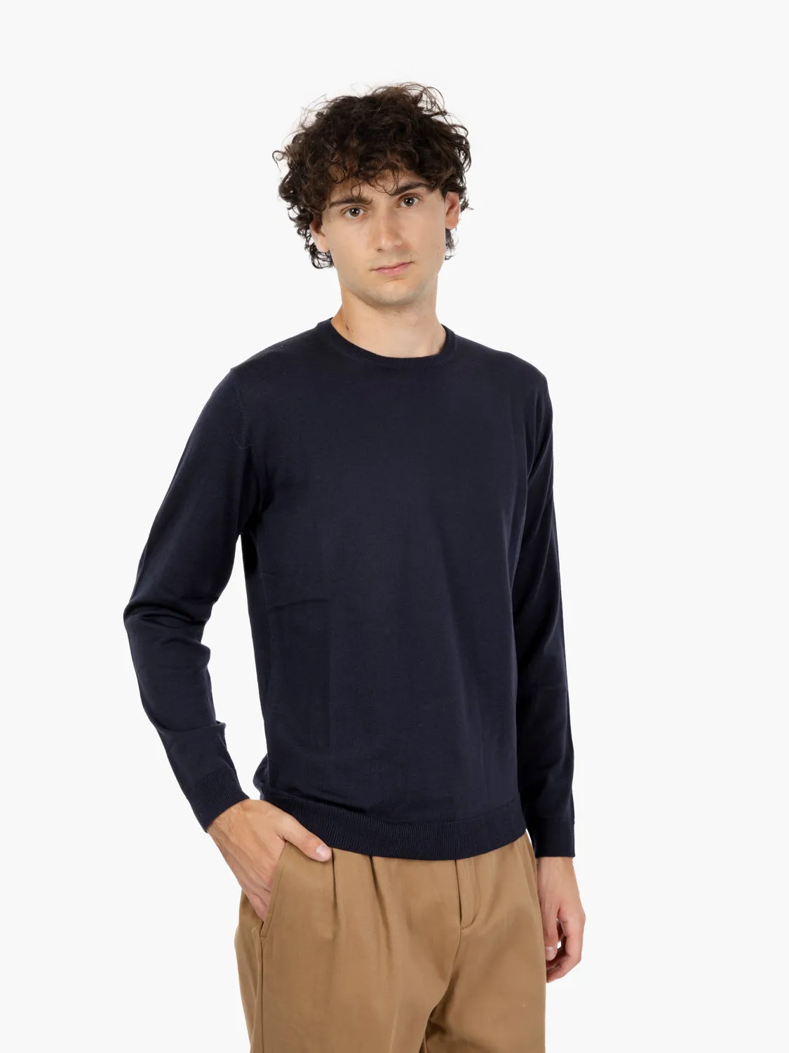 Maglione girocollo in lana merino navy