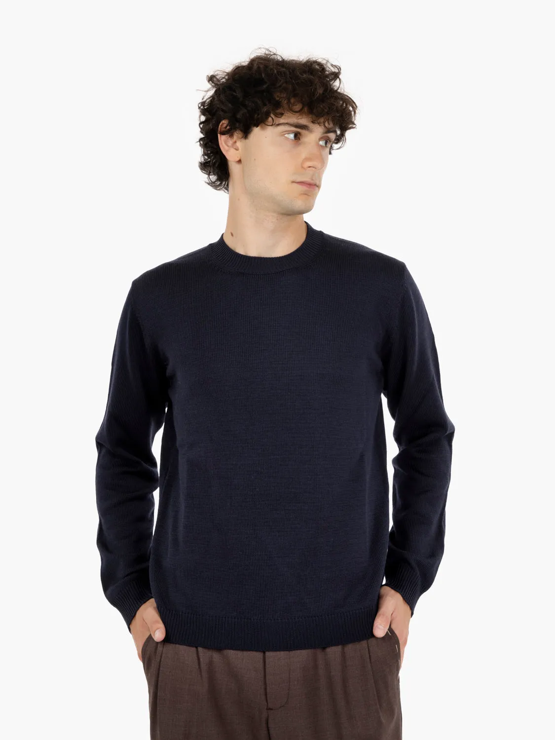 Maglione girocollo in lana navy