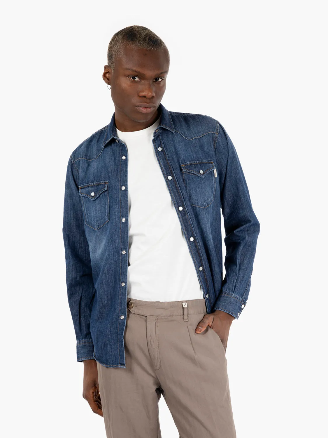 Camicia texana Bruce in denim medio