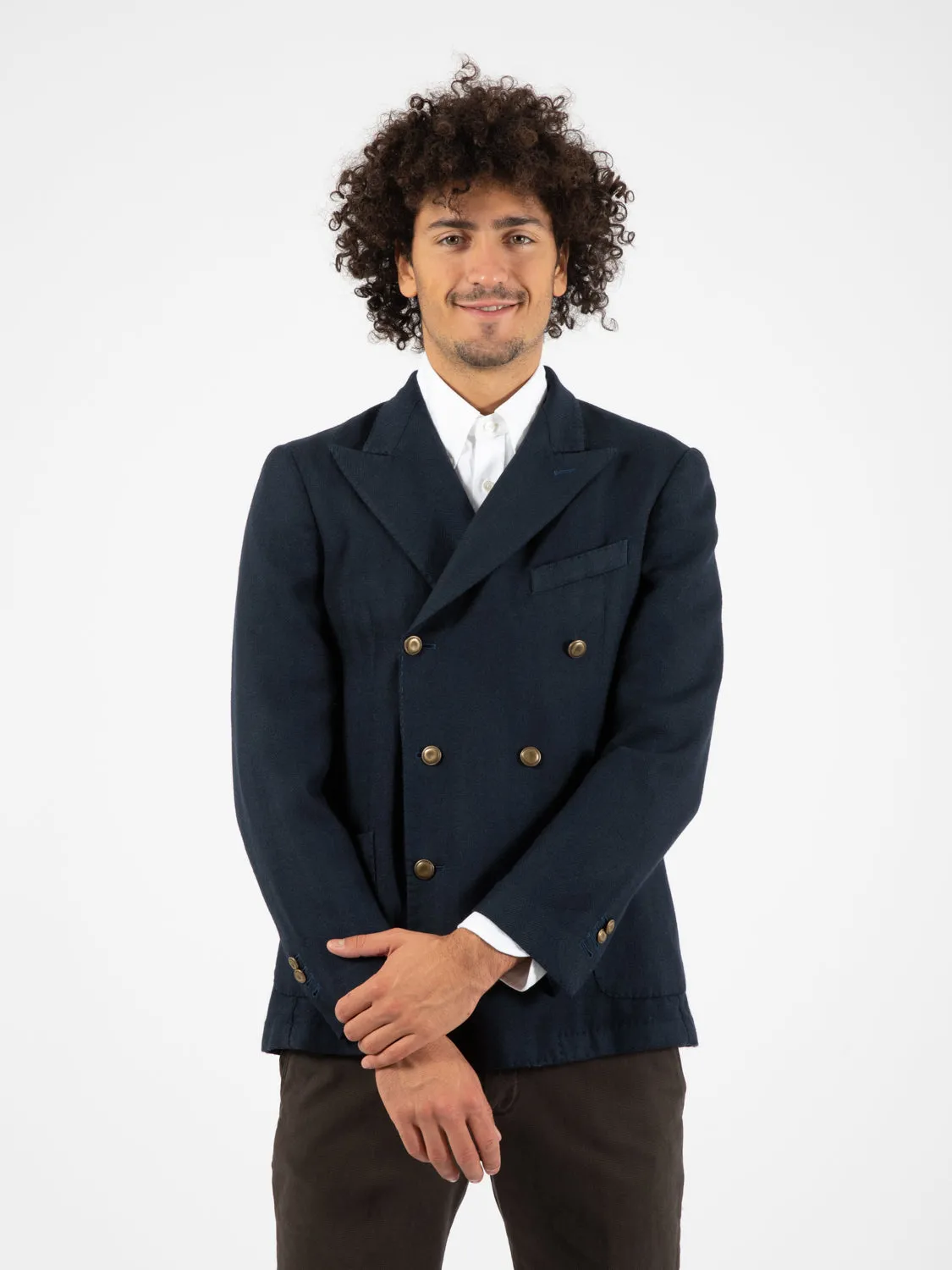 Blazer in lana cardata ritorta bluette