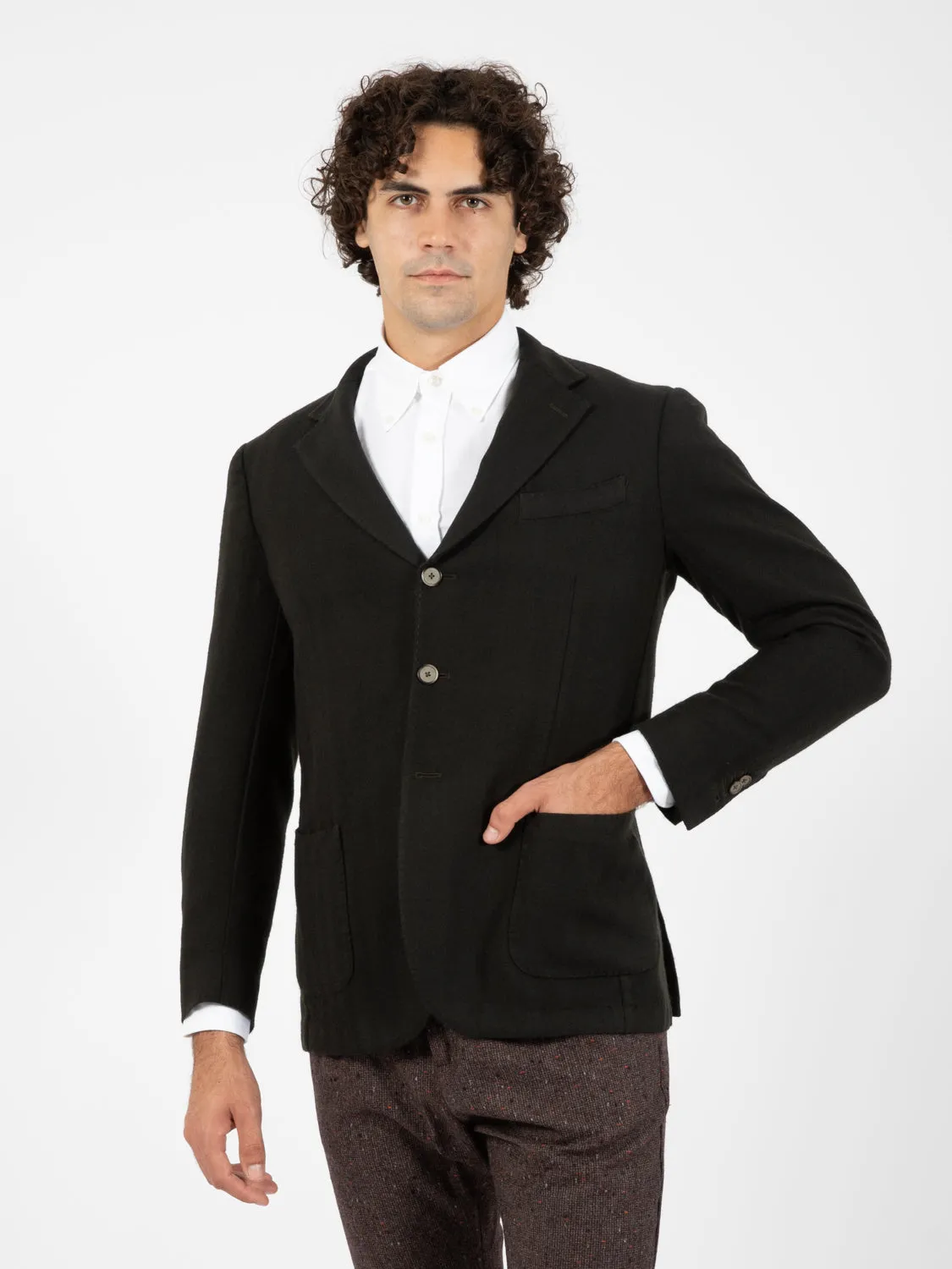 Blazer in lana cardata ritorta verde scuro