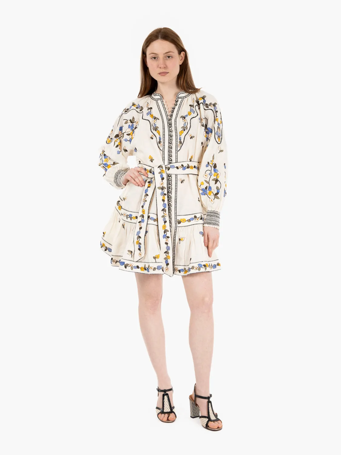 Abito corto Fiucci con ricami vanilla