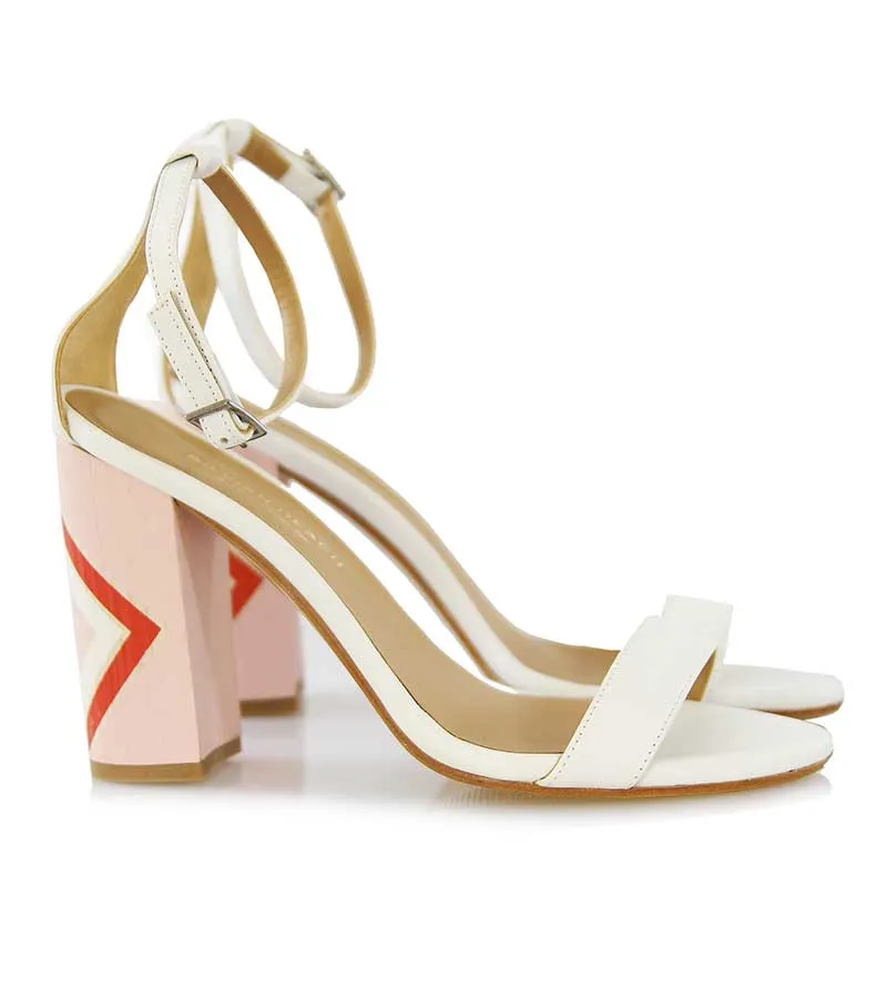 Scarpe Sandalo donna Silvian Heach in pelle bianca e tacco rosa con cinturino patacamaya