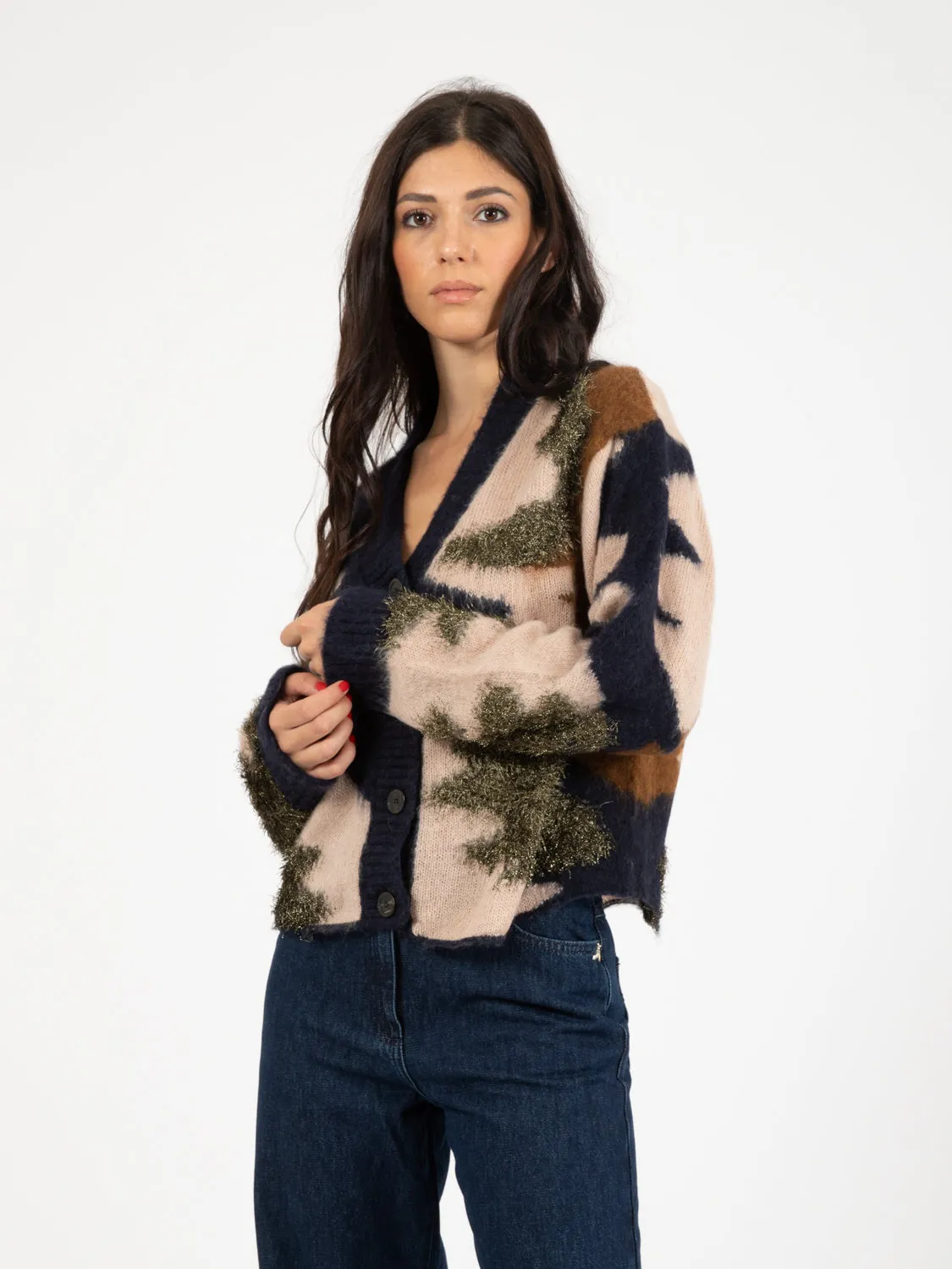 Cardigan Mabella camouflage rosa / blu