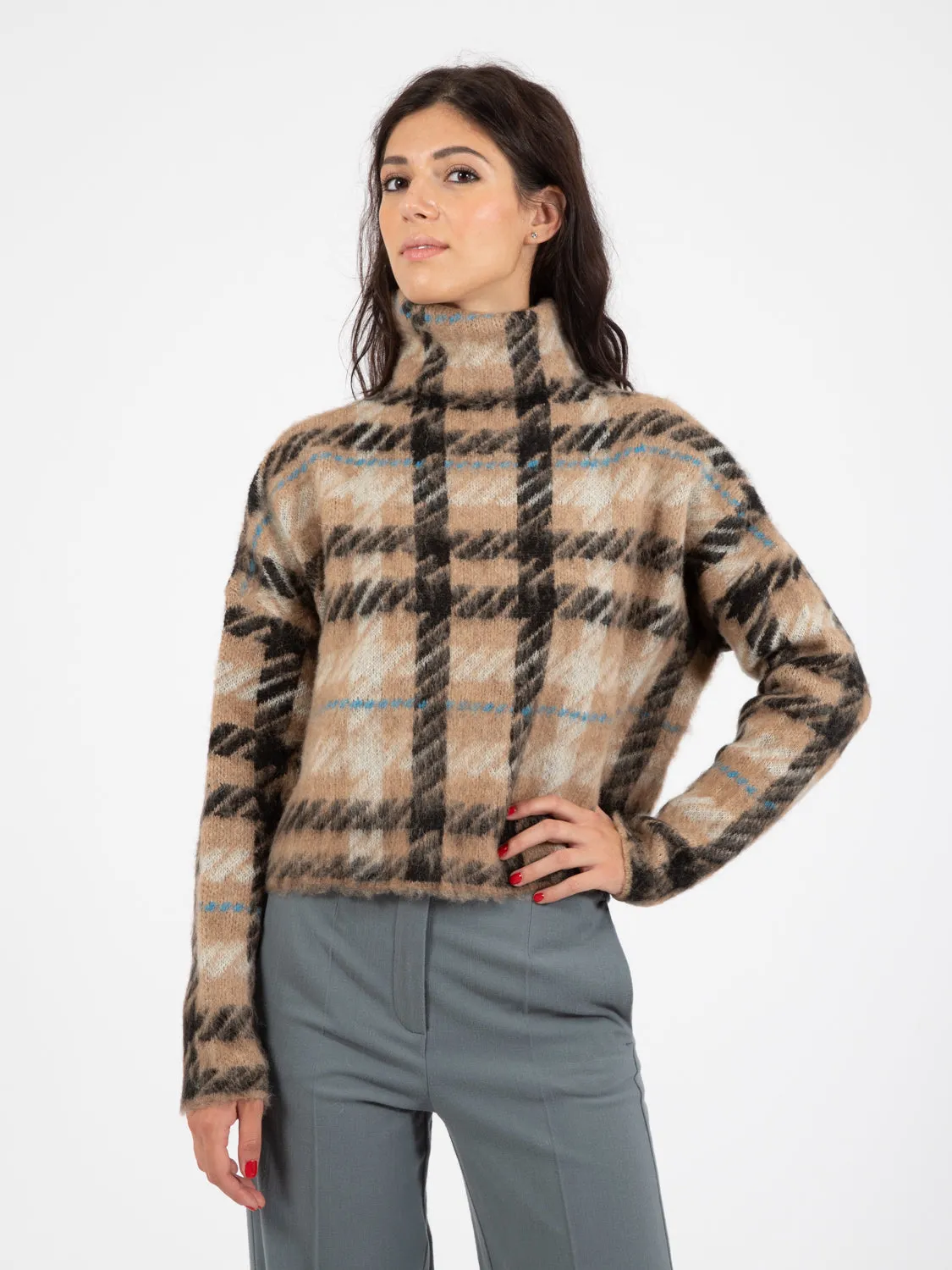Maglione Maddison check miele / neve