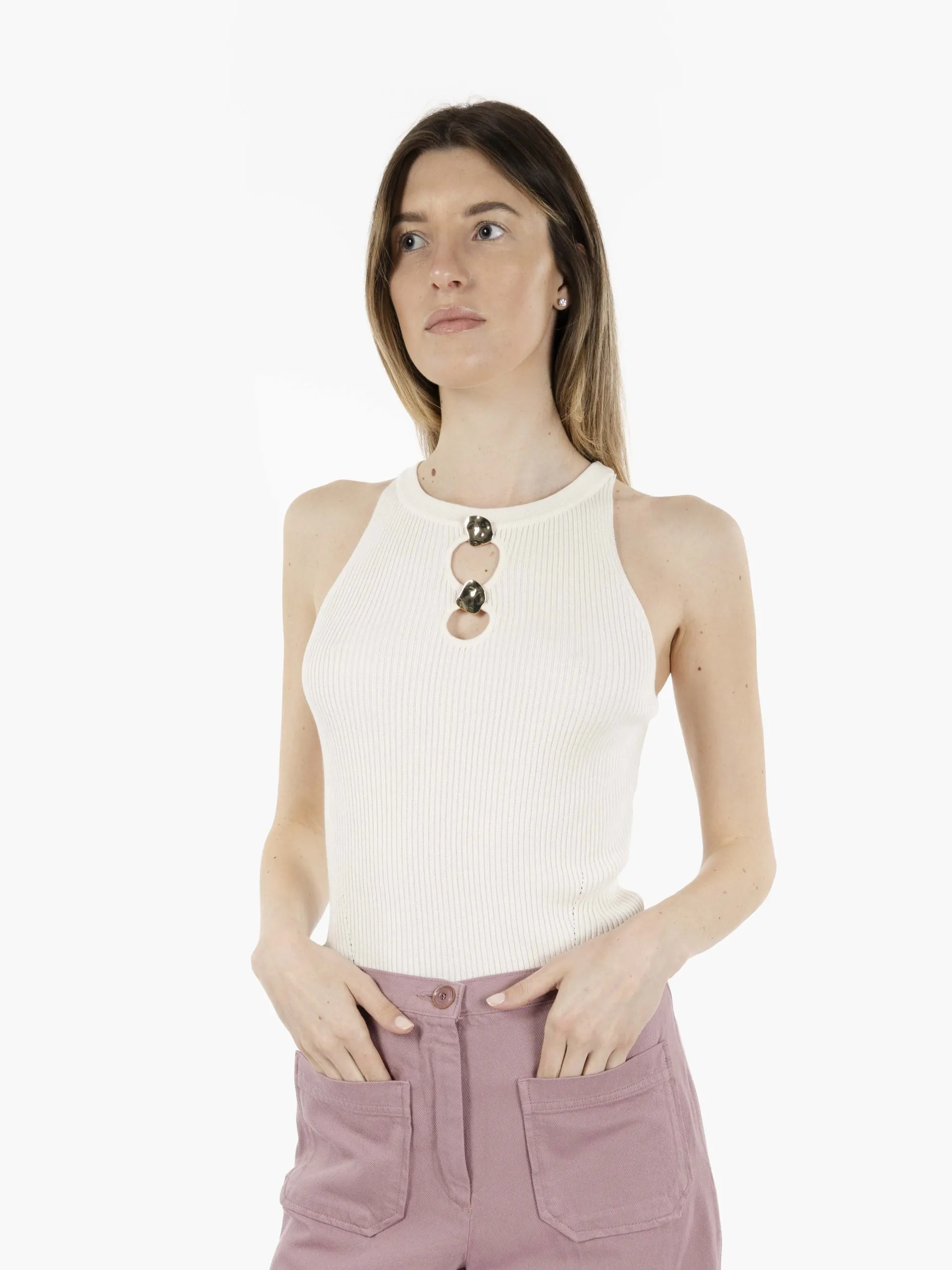 Top Lona scollo a goccia fleur de sel