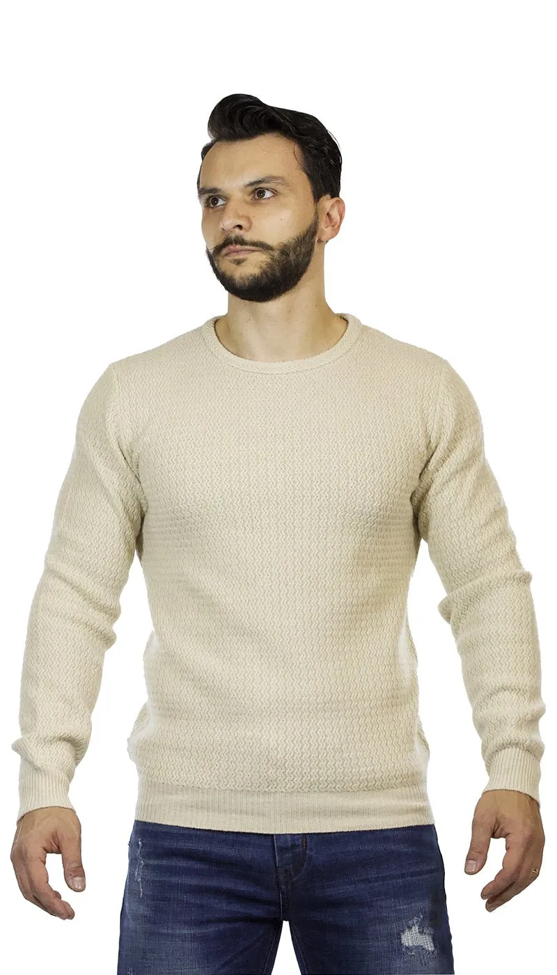 Seventy Maglia uomo girocollo in lana e cashmere lavorata color crema