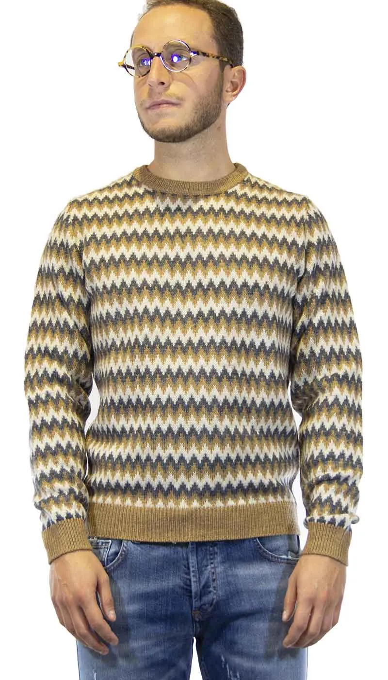 Seventy Maglia uomo in lana color cammello a fantasia