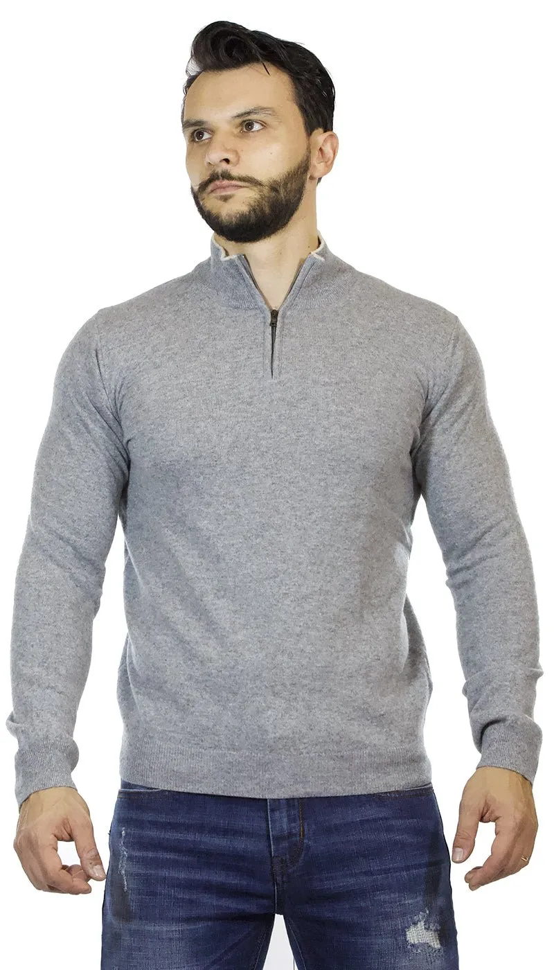 Seventy Maglia uomo in lana grigia , collo alto con zip