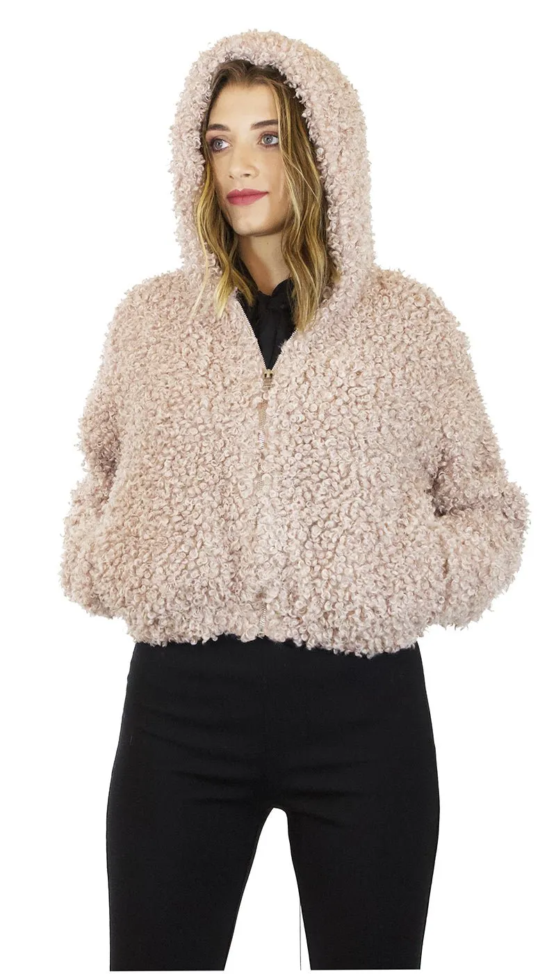 Silvian Heach Giacca in Pelliccia, ecologica beige, con zip e cappuccio.