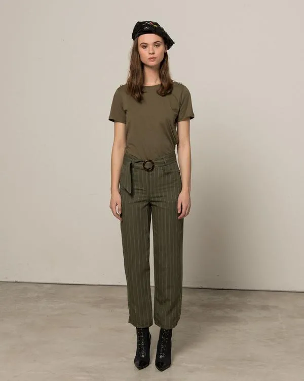 Silvian Heach Pantalone gessato verde militare