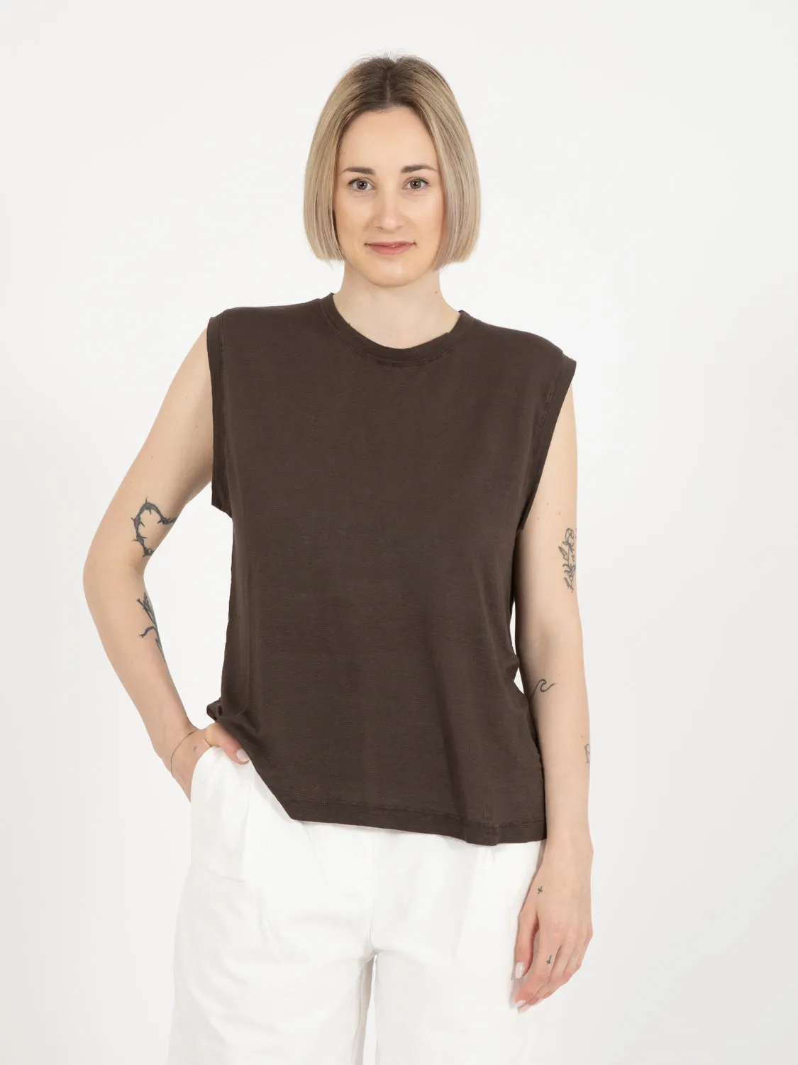 Canotta in lino cacao