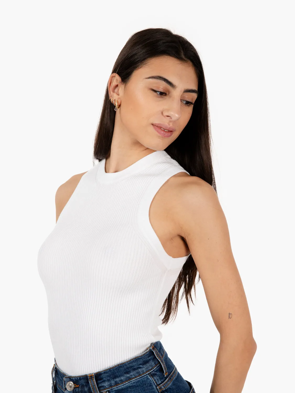 Canotta aderente a costine bianco