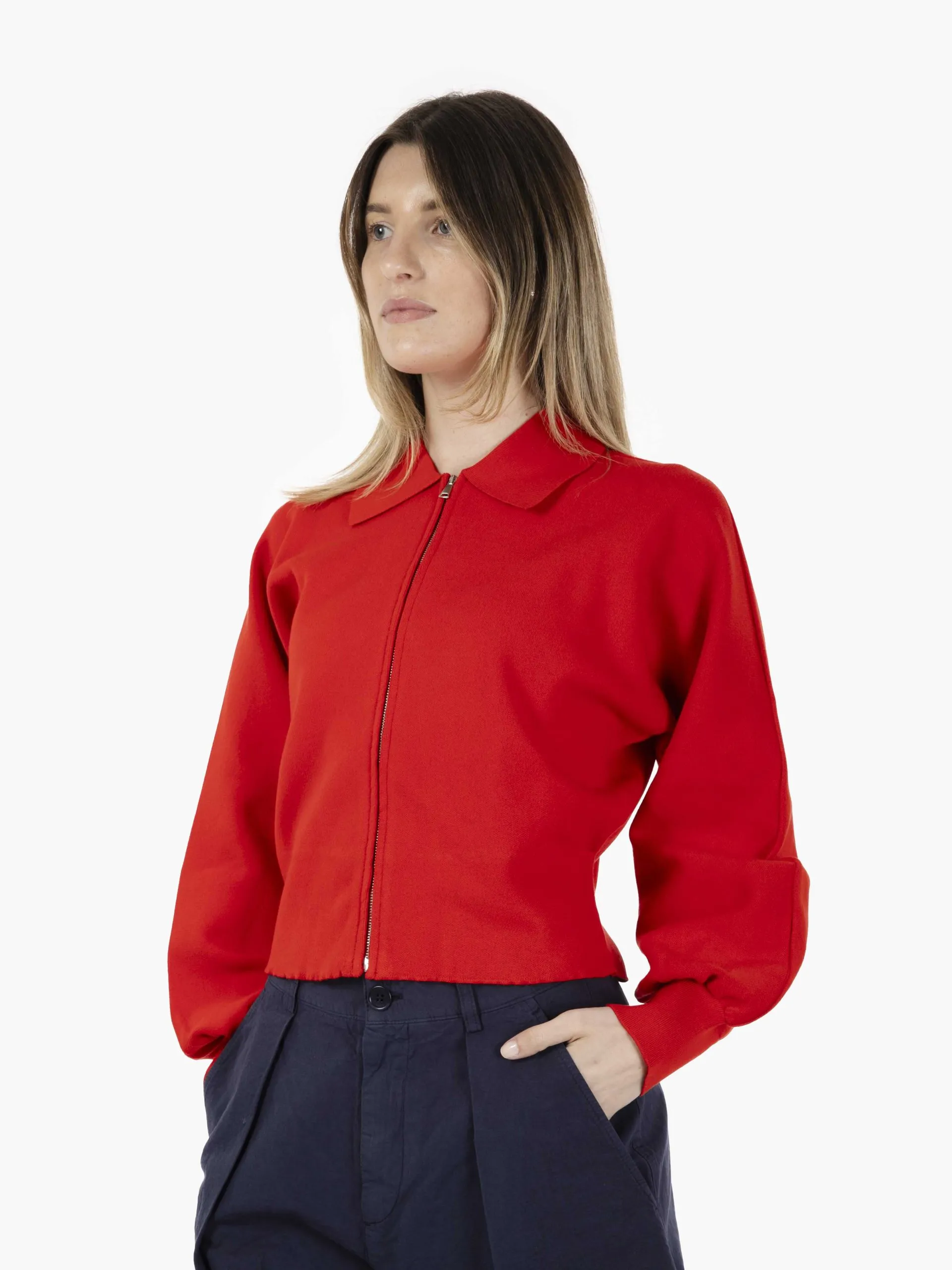 Cardigan con zip rosso