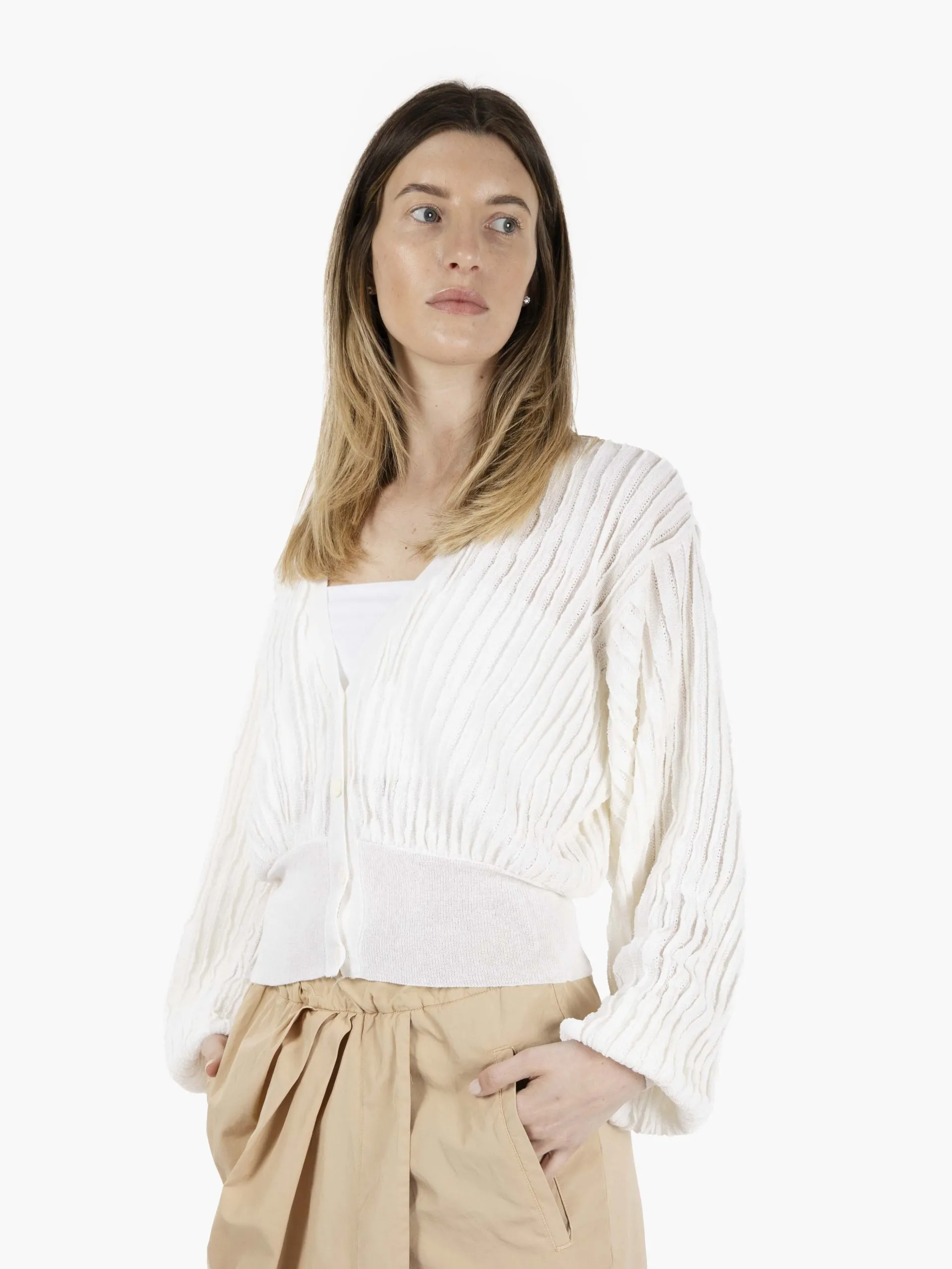 Cardigan cotone operato bianco