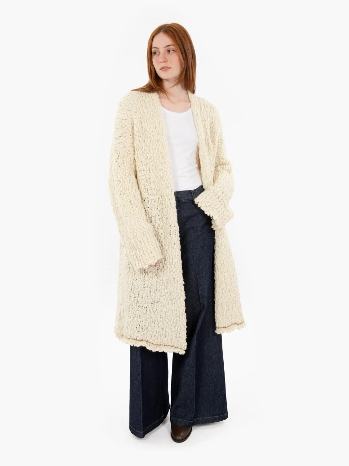 Cardigan lungo con cappuccio panna