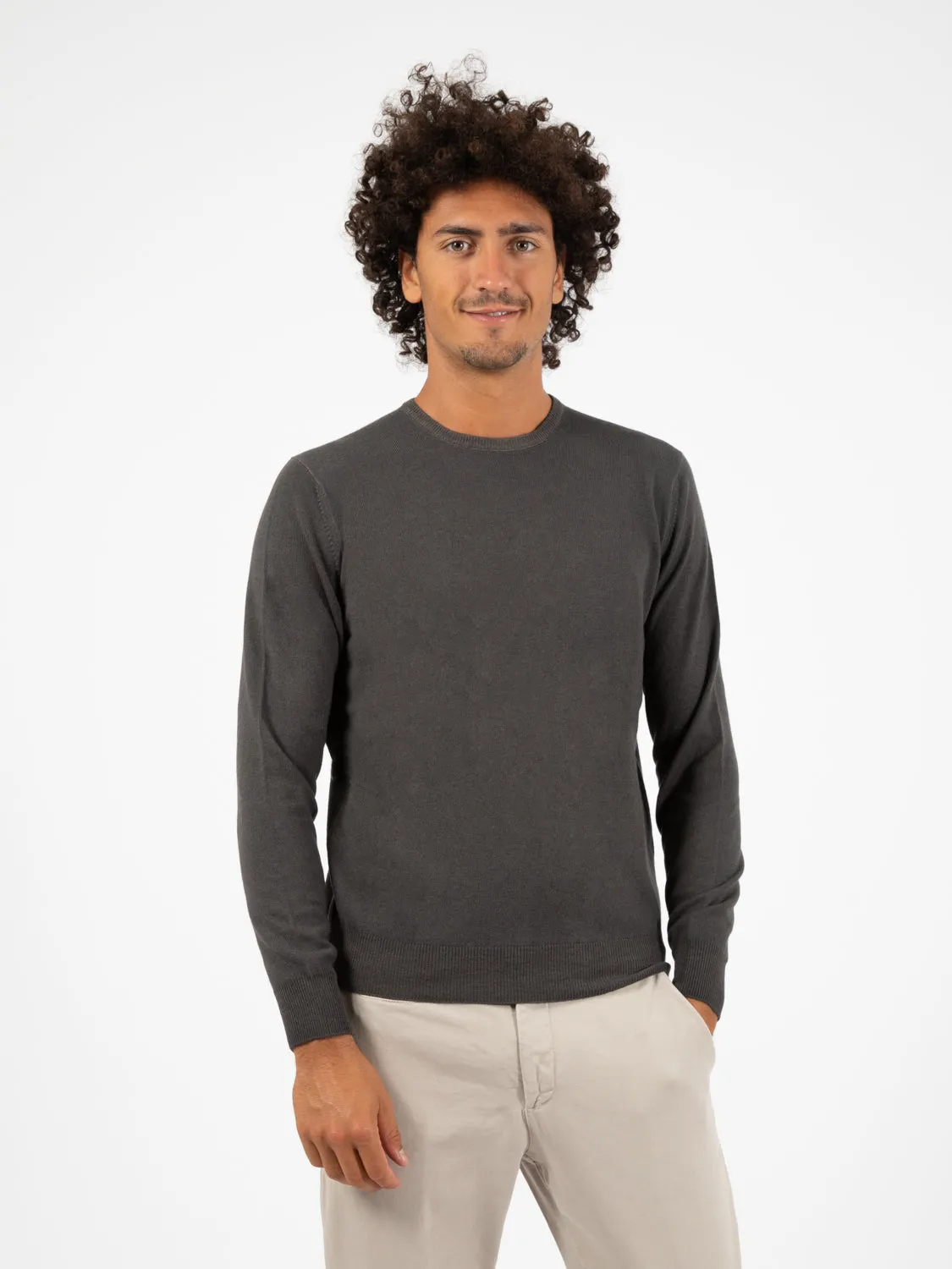 Maglione girocollo in lana e seta cioccolato