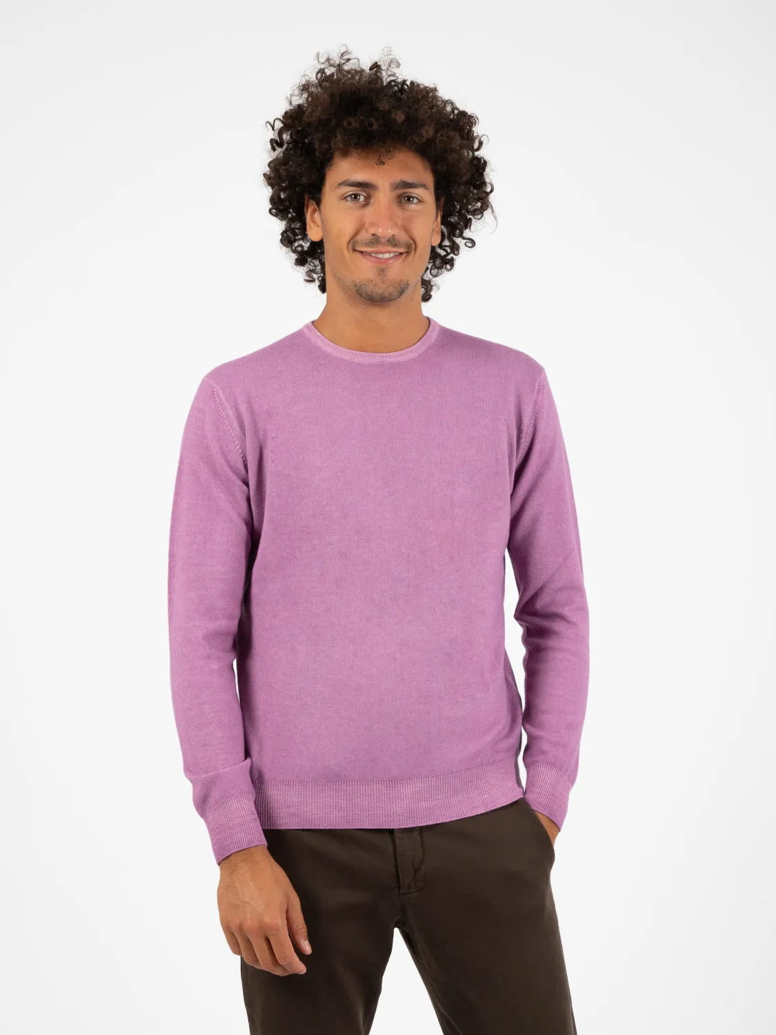 Maglione girocollo in lana e seta glicine