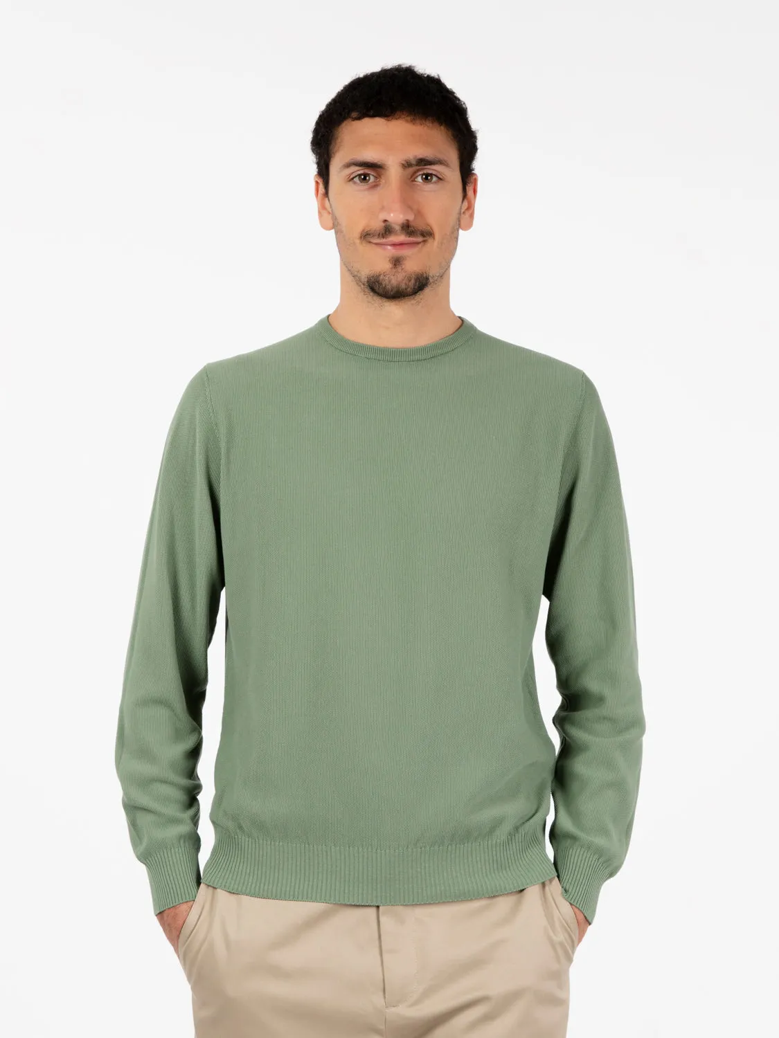 Maglione girocollo punto riso salvia