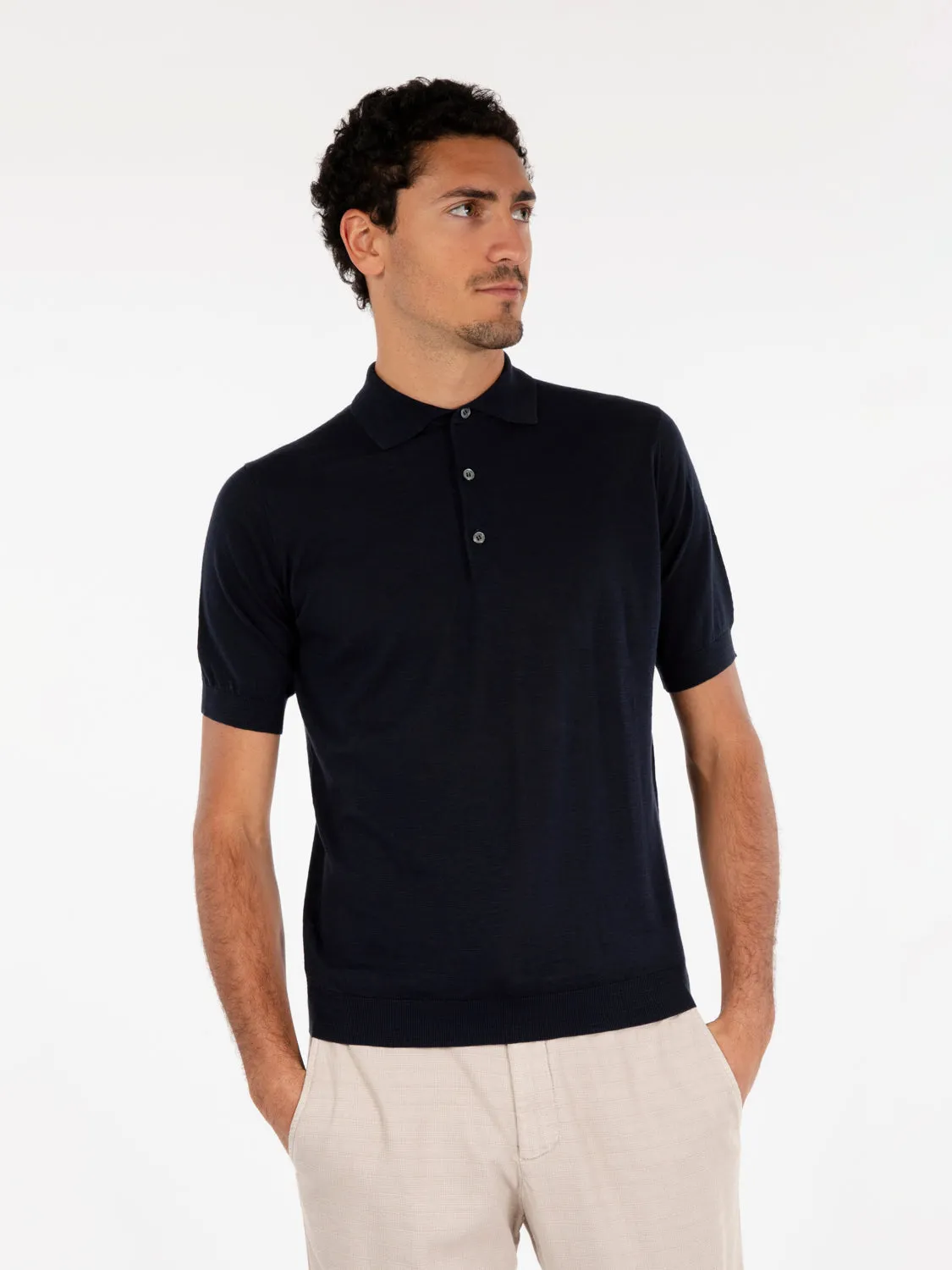 Polo in cotone fiammato blu