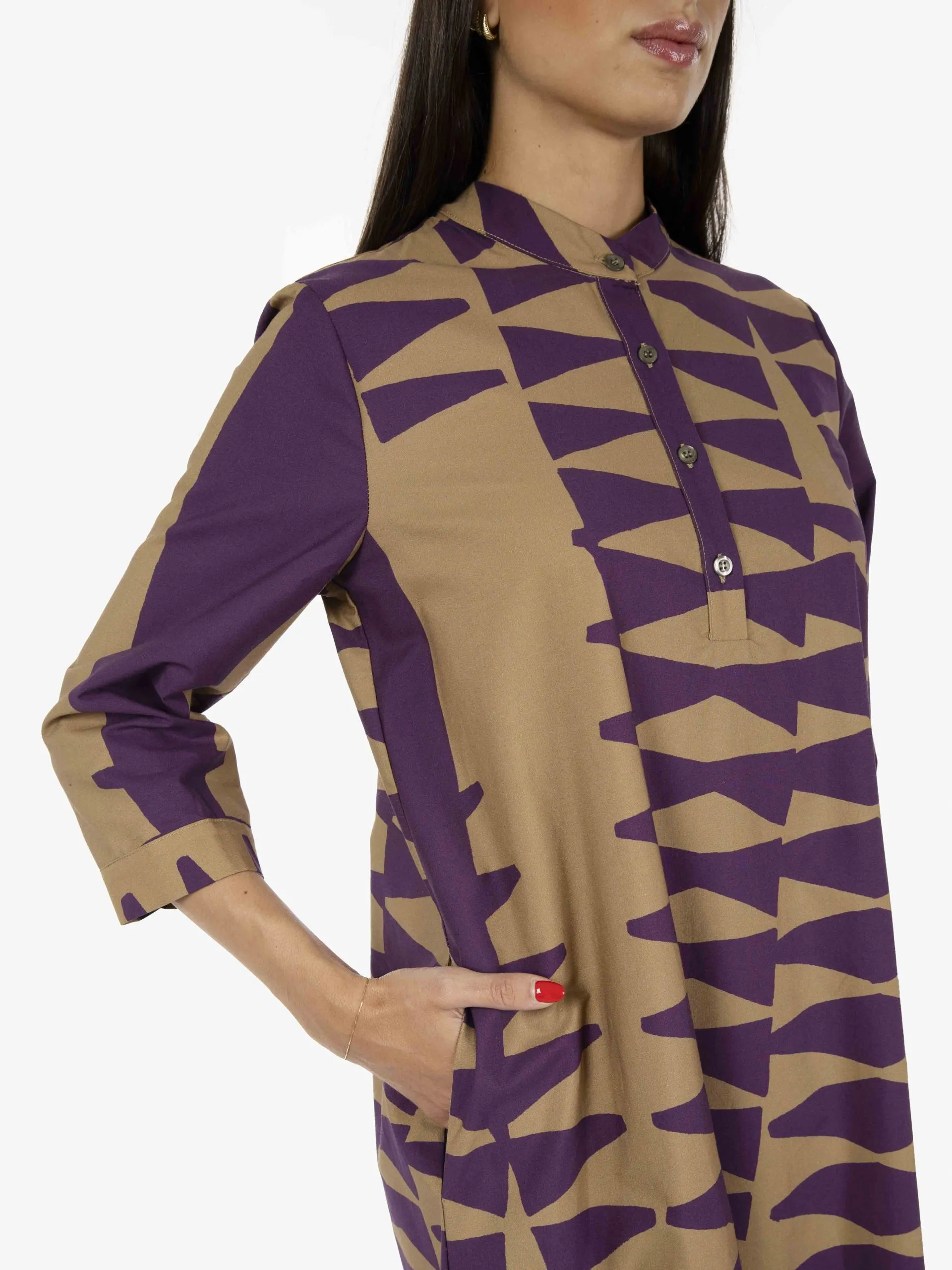 Abito lungo fantasia wine / camel