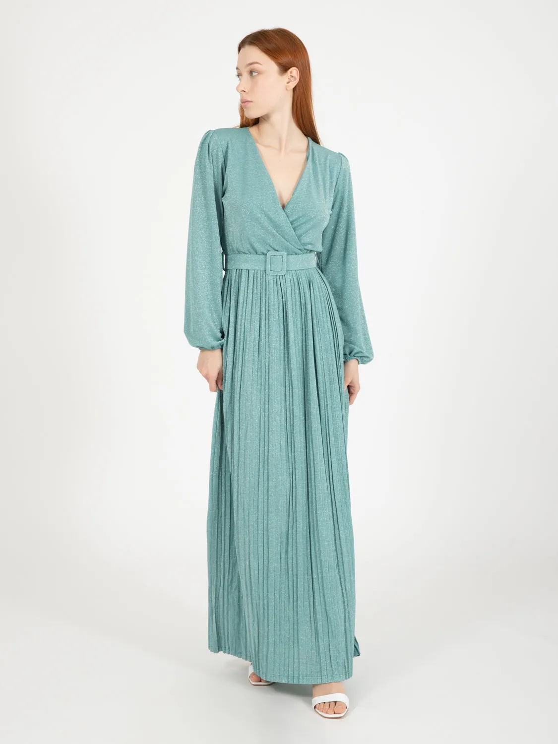 Abito lungo plissè acquamarina / argento